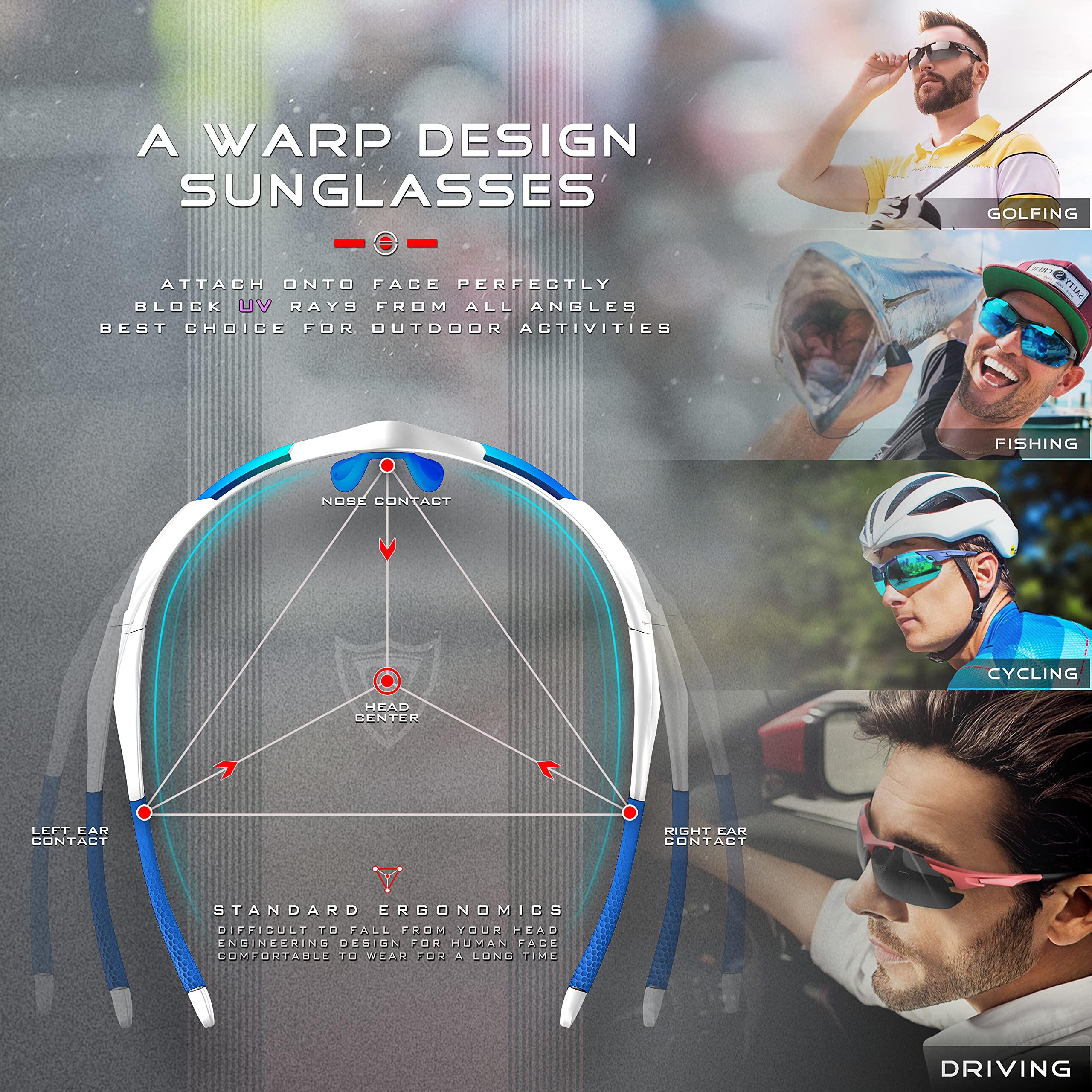 ATTCL 22g Polarized Sunglasses Men Sports: Secure Fit Wrap Around TR90 Frame Ultra-Light UV Protection for Running Fishing