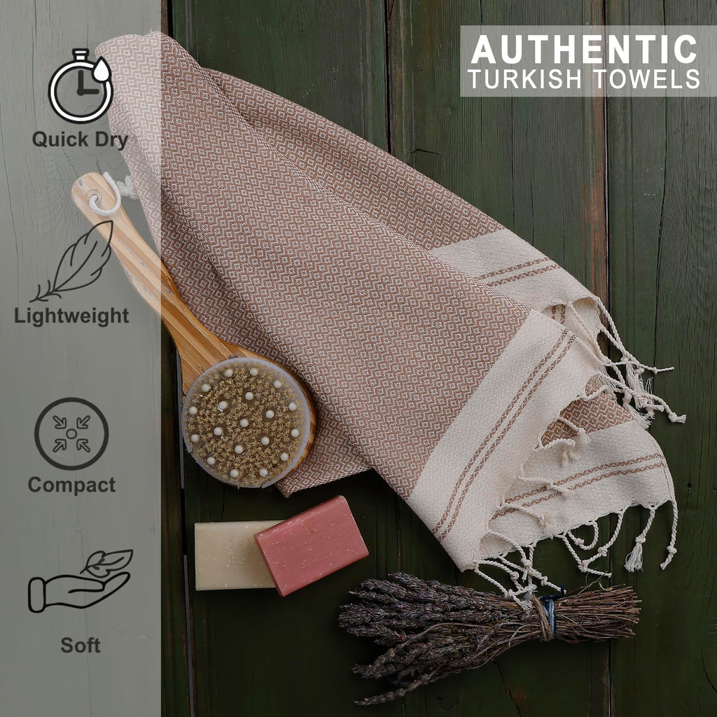 Evelynen Turkish Hand Towels for Bathroom & Kitchen Towels Decorative Set of 2 | Boho Farmhouse Hand Towels with Hanging Loops for Face, Tea, Dish, Kitchen & Bath | %100 Cotton (16" x 32" - Beige)