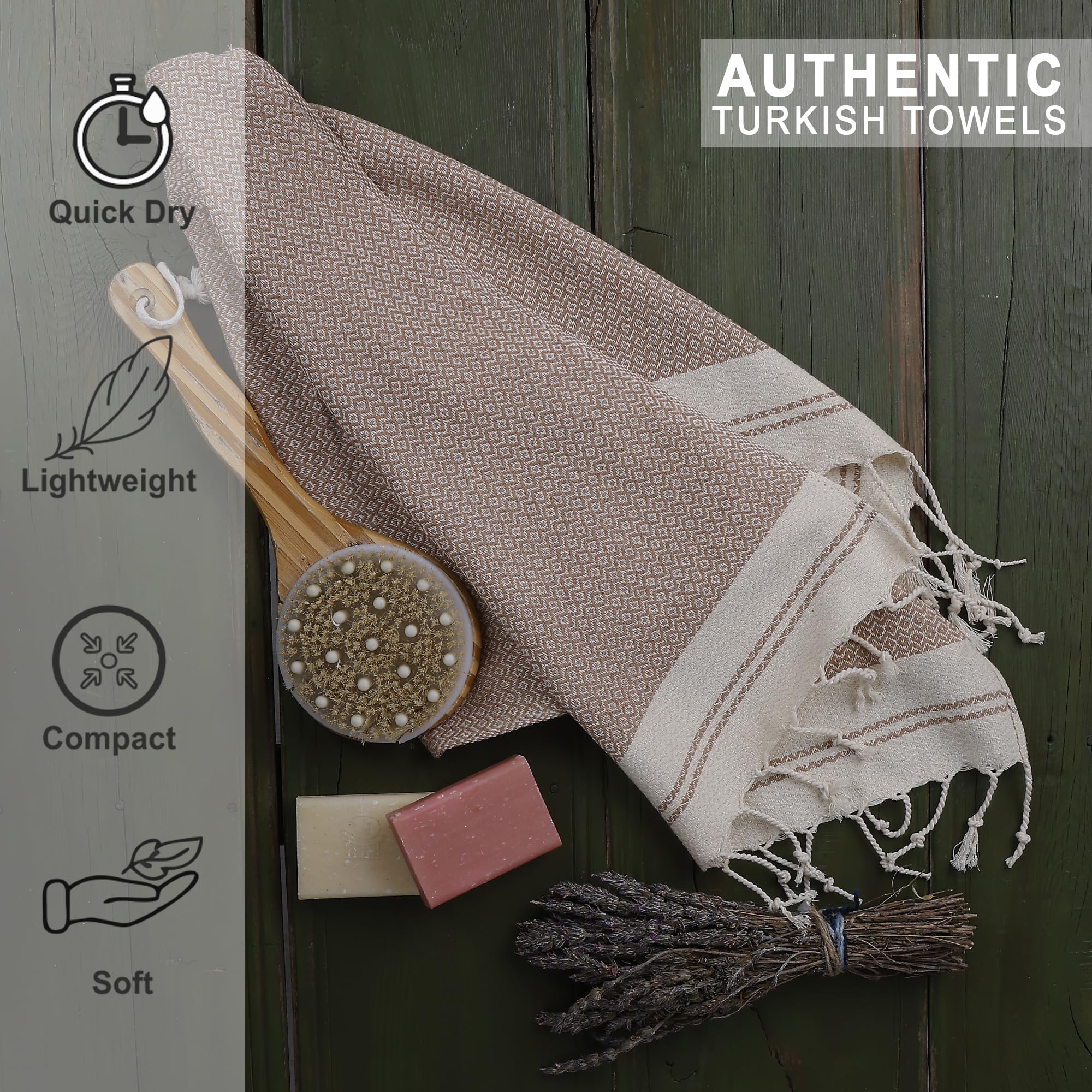 Evelynen Turkish Hand Towels for Bathroom & Kitchen Towels Decorative Set of 2 | Boho Farmhouse Hand Towels with Hanging Loops for Face, Tea, Dish, Kitchen & Bath | %100 Cotton (16" x 32" - Beige)