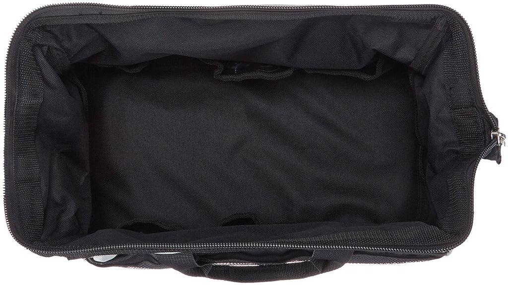 Amazon Basics Durable Wear-Resistant Tool Storage Bag with Adjustable Shoulder Strap, Portable Tool Organizer, 16 Pockets, 12 in, Black & Gray