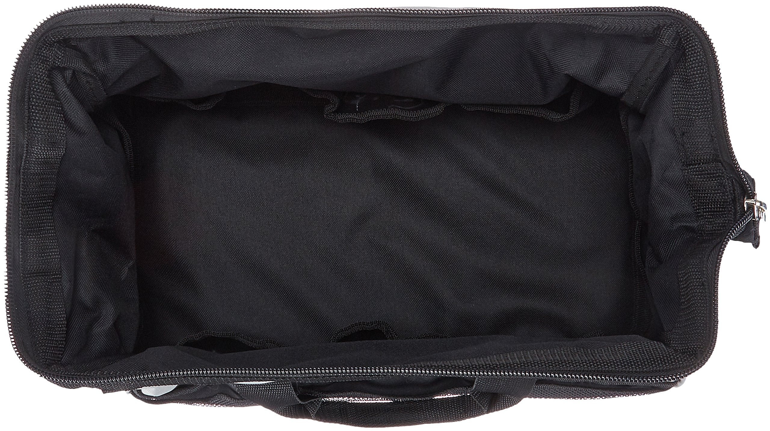 Amazon Basics Durable Wear-Resistant Tool Storage Bag with Adjustable Shoulder Strap, Portable Tool Organizer, 16 Pockets, 12 in, Black & Gray