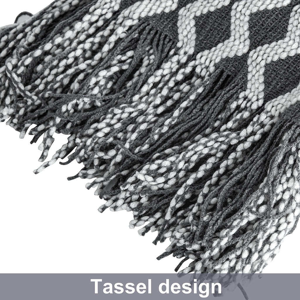 NTBAY Acrylic Knitted Throw Blanket, Lightweight and Soft Cozy Decorative Woven Blanket with Tassels for Travel, Couch, Bed, Sofa, 51x67 Inches, Grey Wave