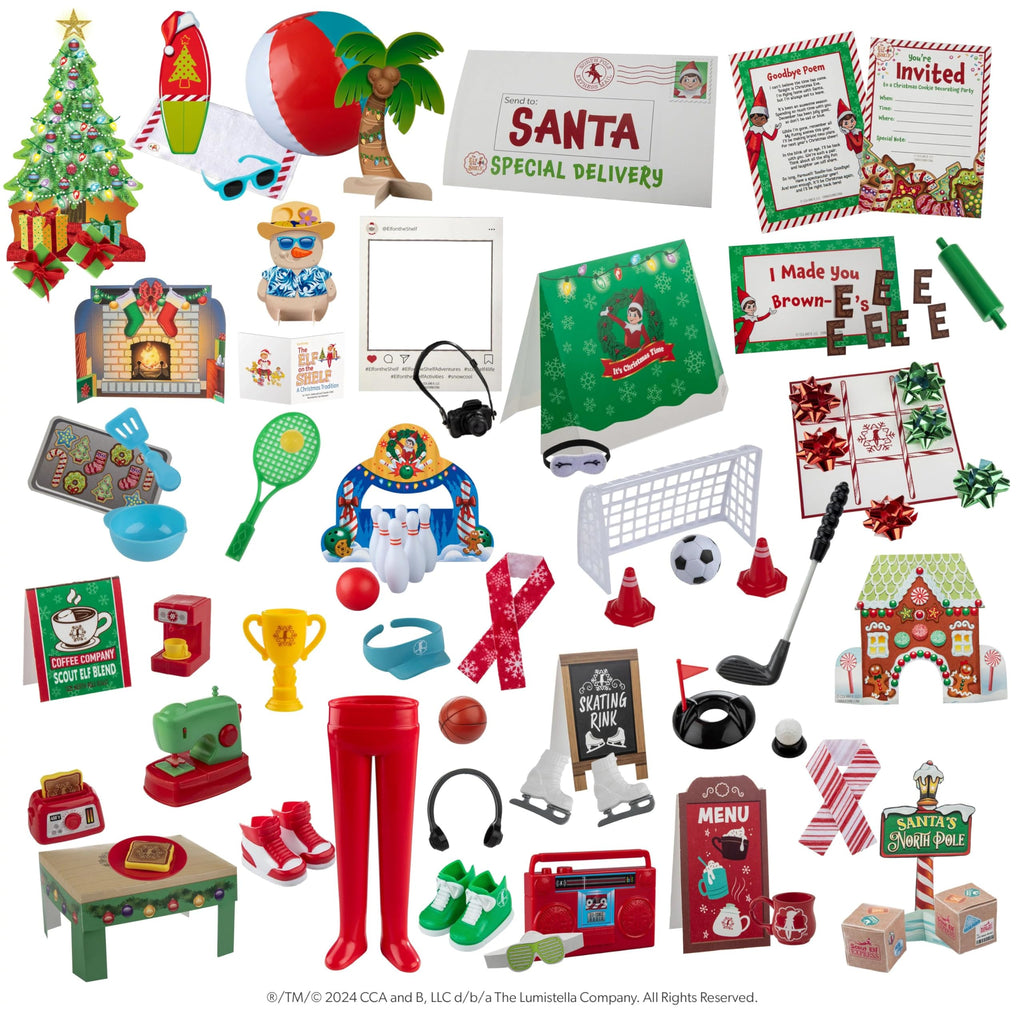 The Elf on the Shelf 24-Day Super Set Official The Elf on the Shelf Ideas for 24 Days of Elf Magic - 80+ Props, MagiFreez Standing Pants and Calendar - for Ages 3 Years and Up Scout Elf Not Included