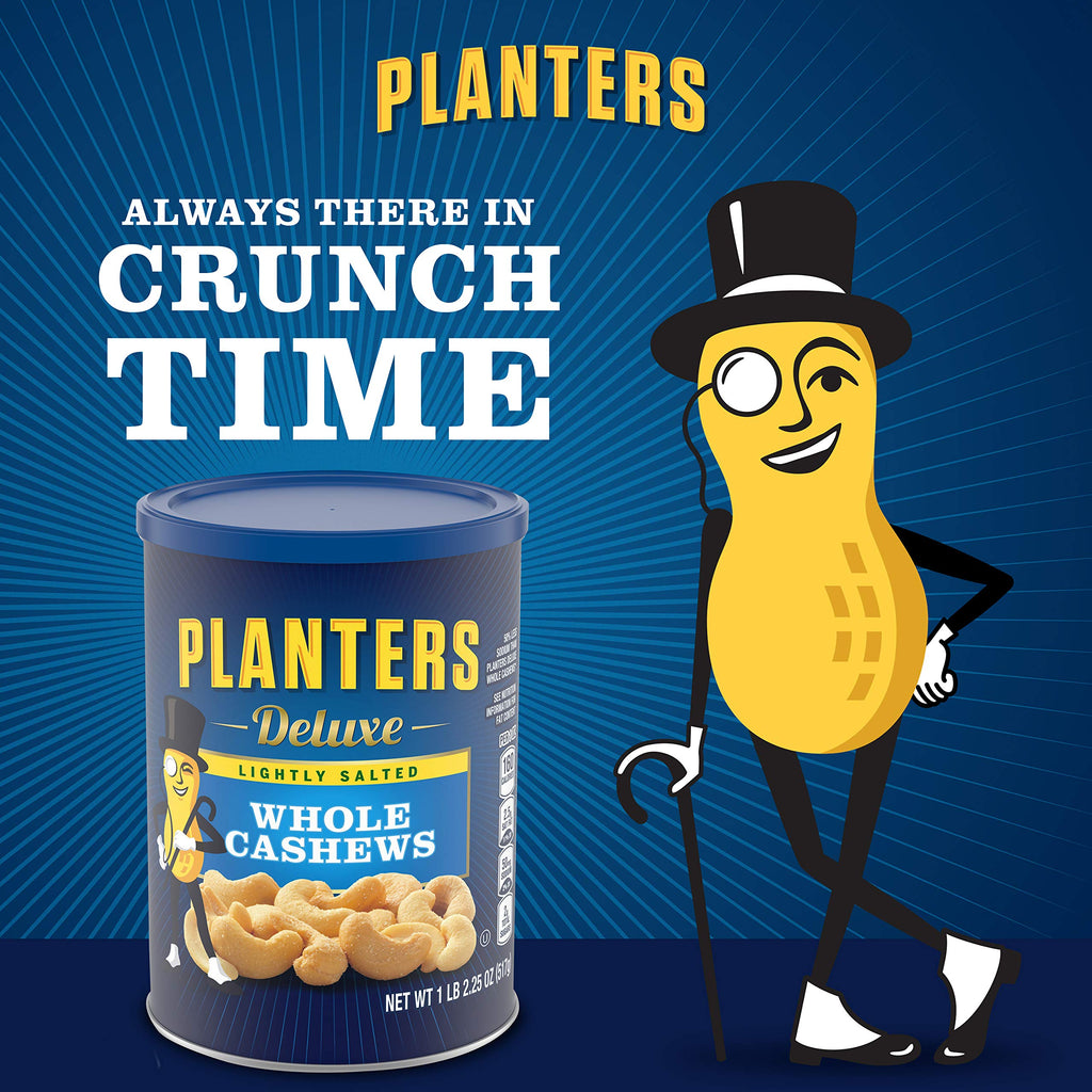 PLANTERS Deluxe Lightly Salted Whole Cashews, 18.25 oz. Resealable Container - Lightly Salted Cashews & Lightly Salted Nuts - Snacks for Adults & Kids - Vegan Snacks, Kosher