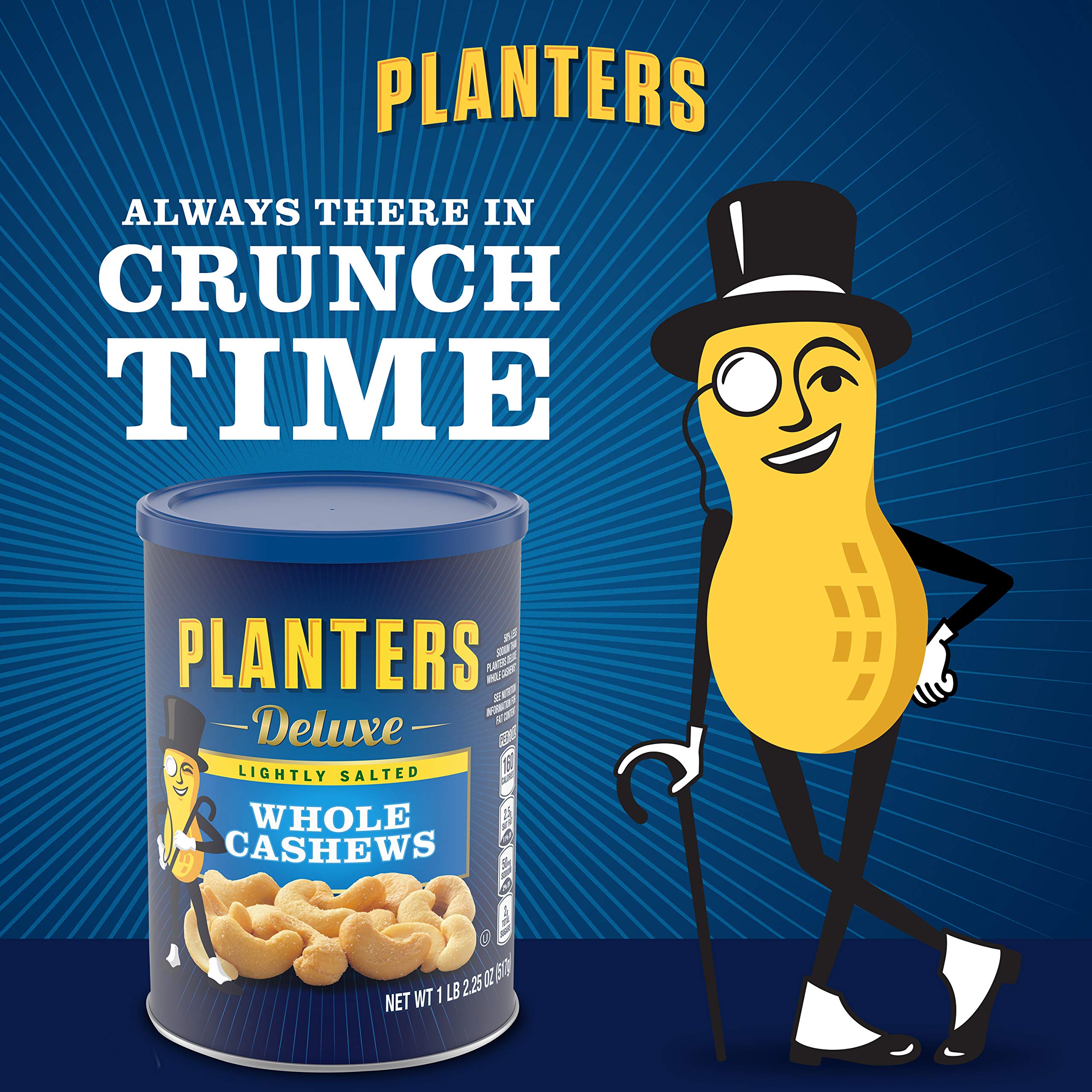 PLANTERS Deluxe Lightly Salted Whole Cashews, 18.25 oz. Resealable Container - Lightly Salted Cashews & Lightly Salted Nuts - Snacks for Adults & Kids - Vegan Snacks, Kosher