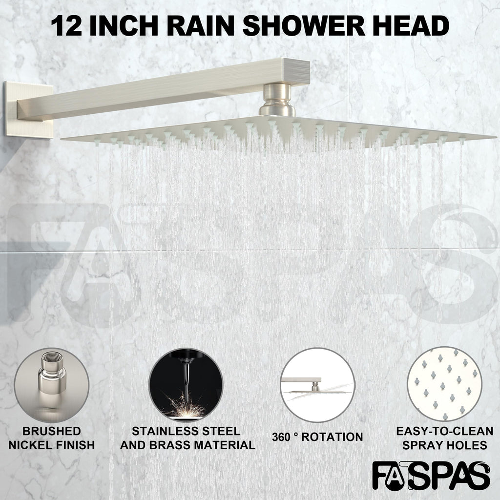 Brushed Gold Shower System with 10-Inch Rain Showerhead and Tub Spout | cUPC-certified pressure balance brass valve to prevent scalding, CEC-certified air injection technology for low pressure