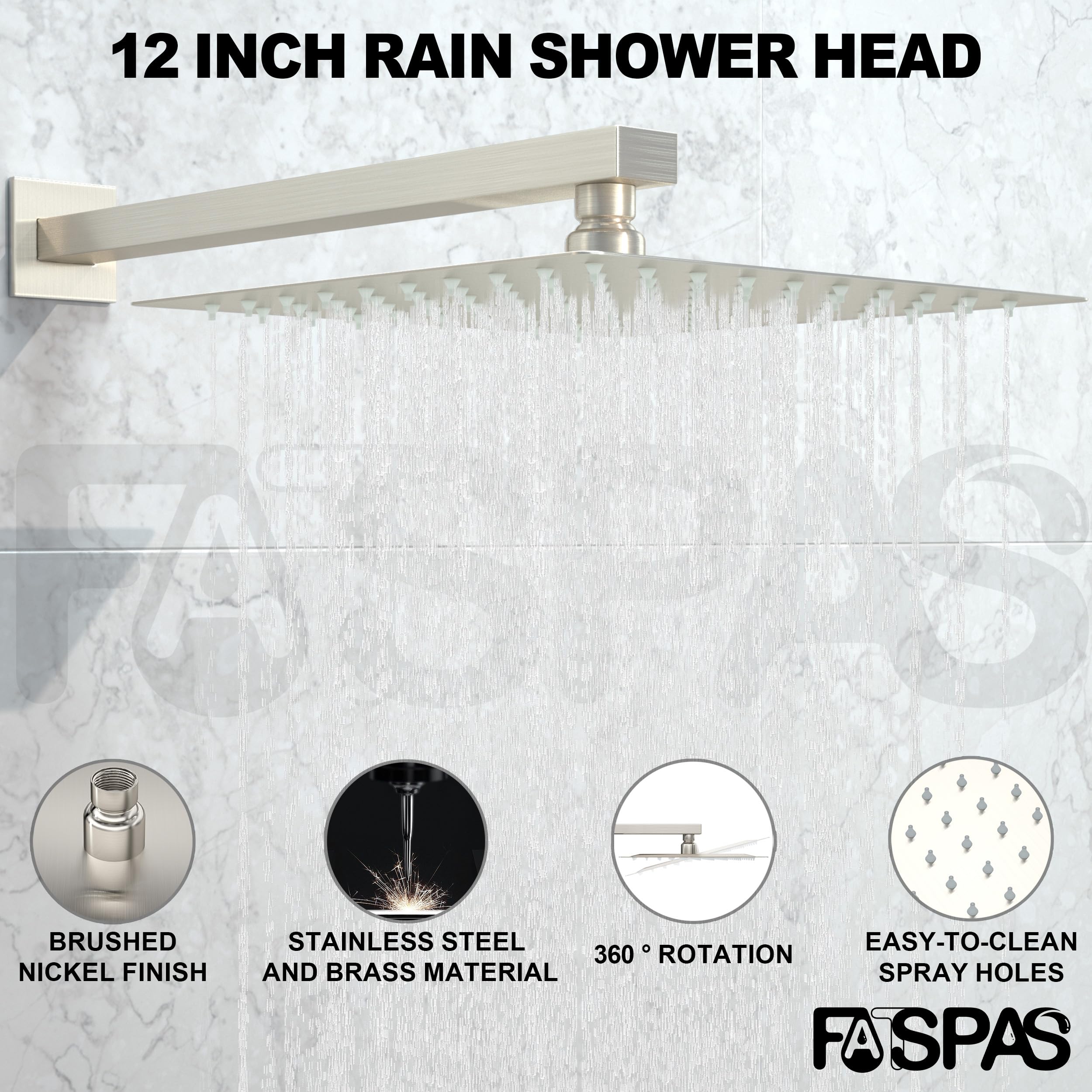 Brushed Gold Shower System with 10-Inch Rain Showerhead and Tub Spout | cUPC-certified pressure balance brass valve to prevent scalding, CEC-certified air injection technology for low pressure