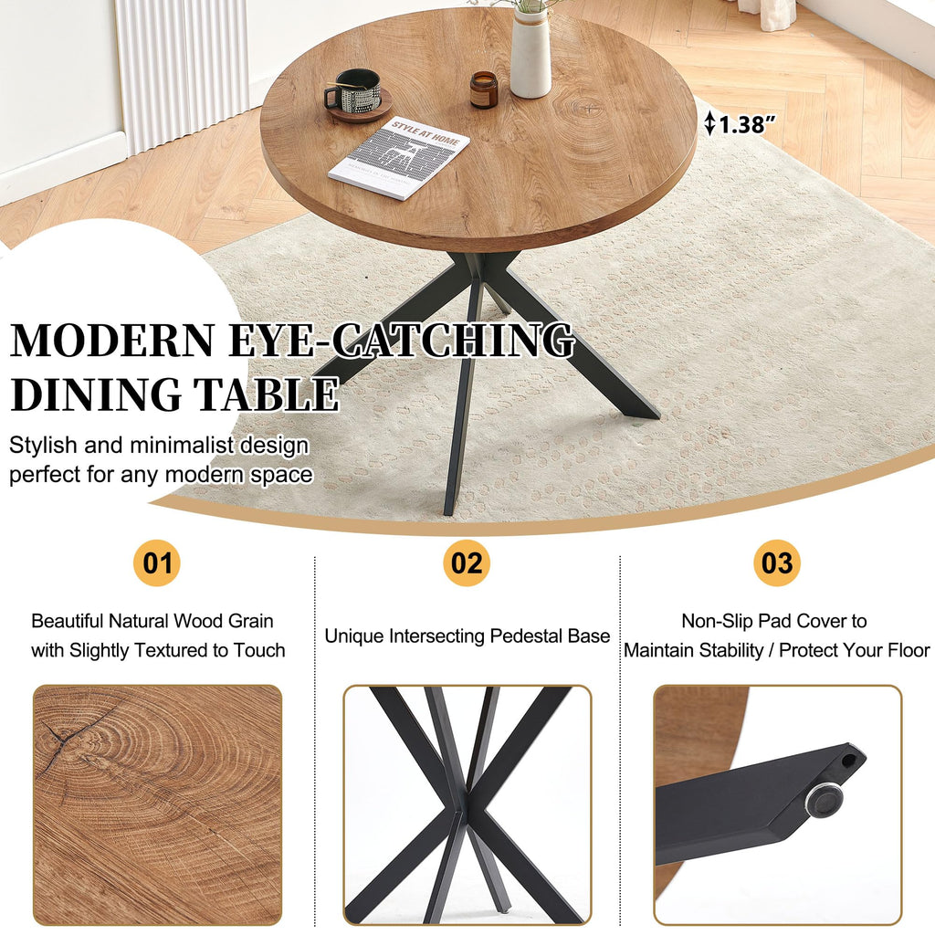 Homedot Dining Table Set for 2 with Black Dining Chairs, 3-Piece Compact Kitchen Table Set for Small Spaces, Rustic Brown Round Table Wooden with Upholstered Dining Side Chairs for Living Room