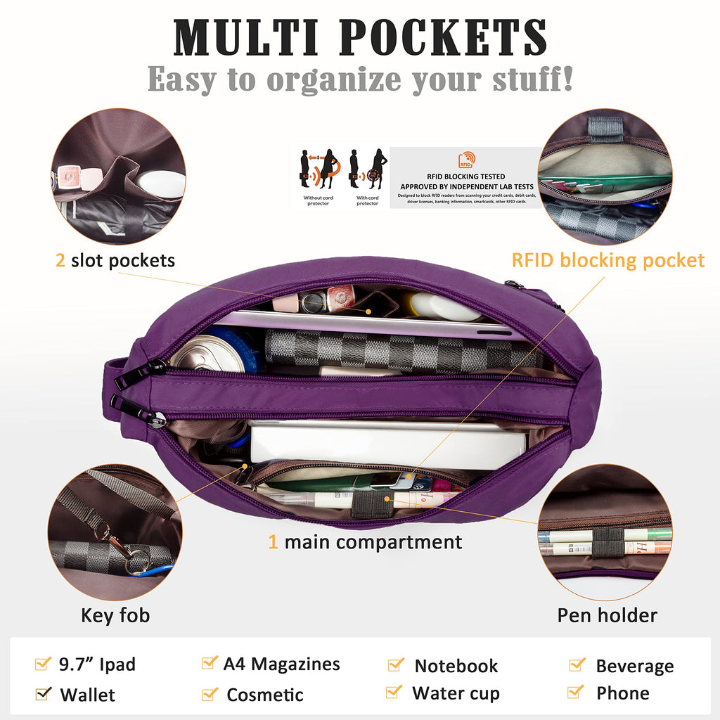 VOLGANIK ROCK RFID Purses for Women Fabric Nylon Multi Pocket Crossbody Bag Ladies Travel Handbag