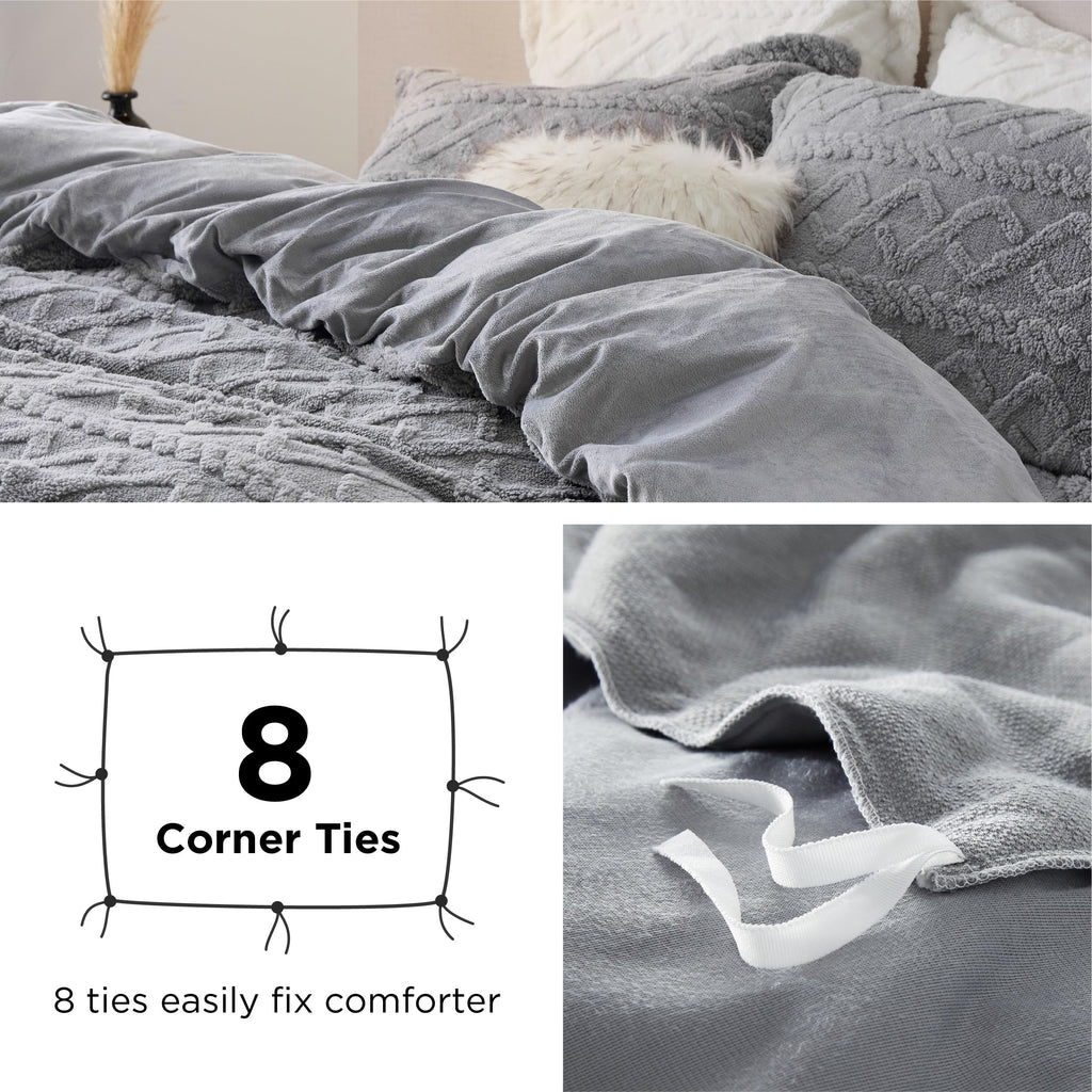 Bedsure Fluffy Flannel Duvet Cover Set - Faux Fur Comforter Cover Queen Size, Gray Warm Plush Bedding for Winter, 3-Piece Set with Zipper Closure (90"x90") and 2 Pillow Shams