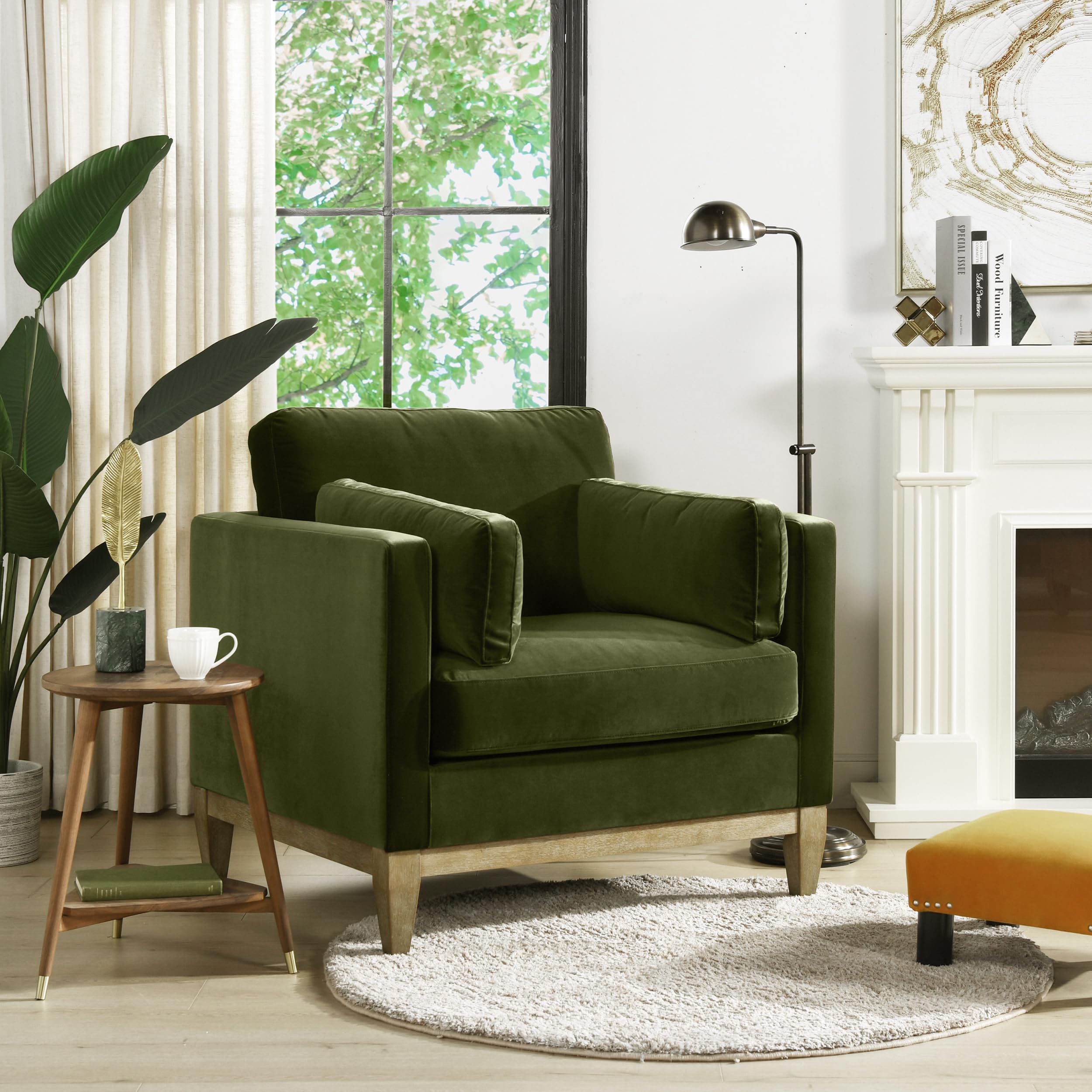 Jennifer Taylor Home Knox 84" Modern Farmhouse Performance Velvet Fabric Living Room Sofa Couch in Burnt Orange