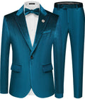 MAGE MALE Mens Suits Velvet Tuxedo Suit Set Slim Fit 2 Piece Luxurious Party Dinner Jacket Pants with Bow Tie