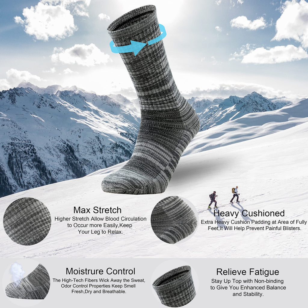 Ortis Men's Extra-Fine Merino Wool Cushioned Crew Socks with Light Weight Moisture Control Comfy for Men Outdoor Hiking Hiker