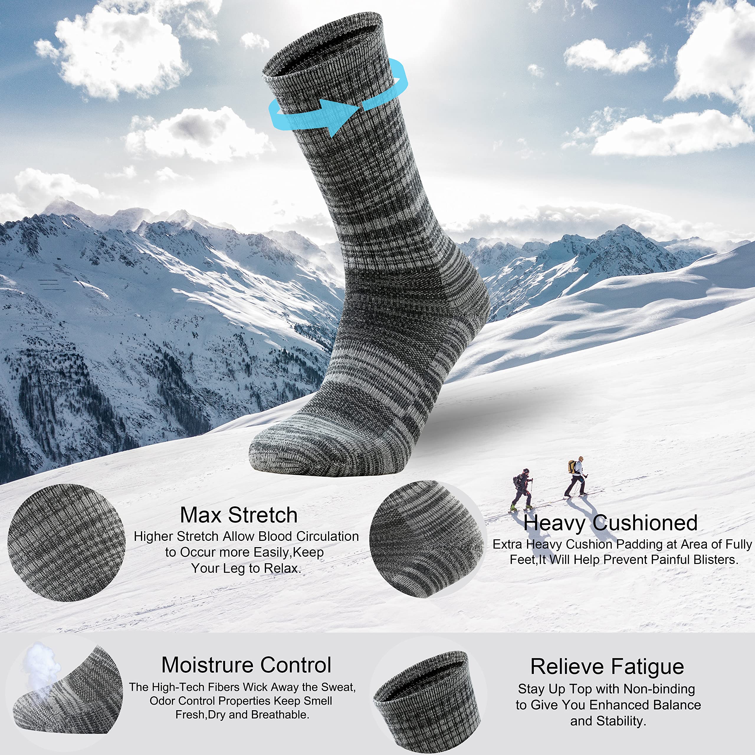 Ortis Men's Extra-Fine Merino Wool Cushioned Crew Socks with Light Weight Moisture Control Comfy for Men Outdoor Hiking Hiker