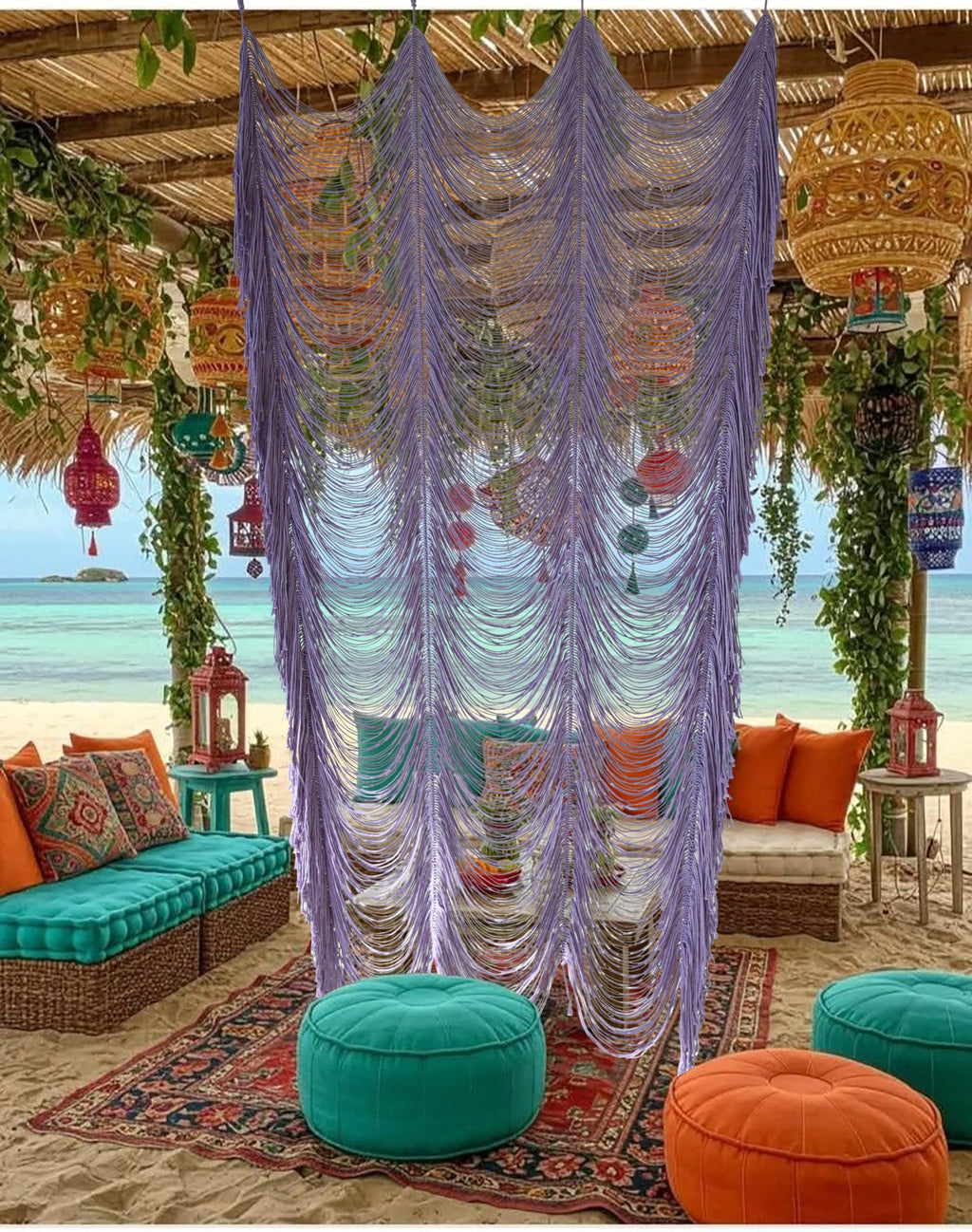 Flber Macrame Curtain Window Macrame Room Divider Doorway Curtain Boho Macrame Wall Hanging Living Room Bedroom Decor 42" W x 75" H