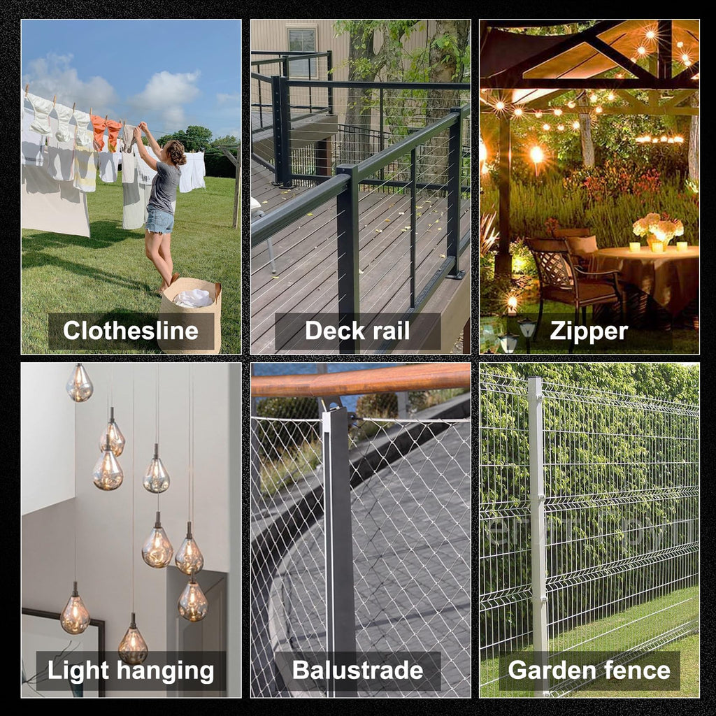 Thickened 3/16" 25ft Stainless Steel Cable with Wire Rope Clip, Thimble and Aluminum Crimping Loop Sleeve, 7X19 Strands Aircraft Cable, 3700lbs Breaking Strength for Deck Railing, String Lights