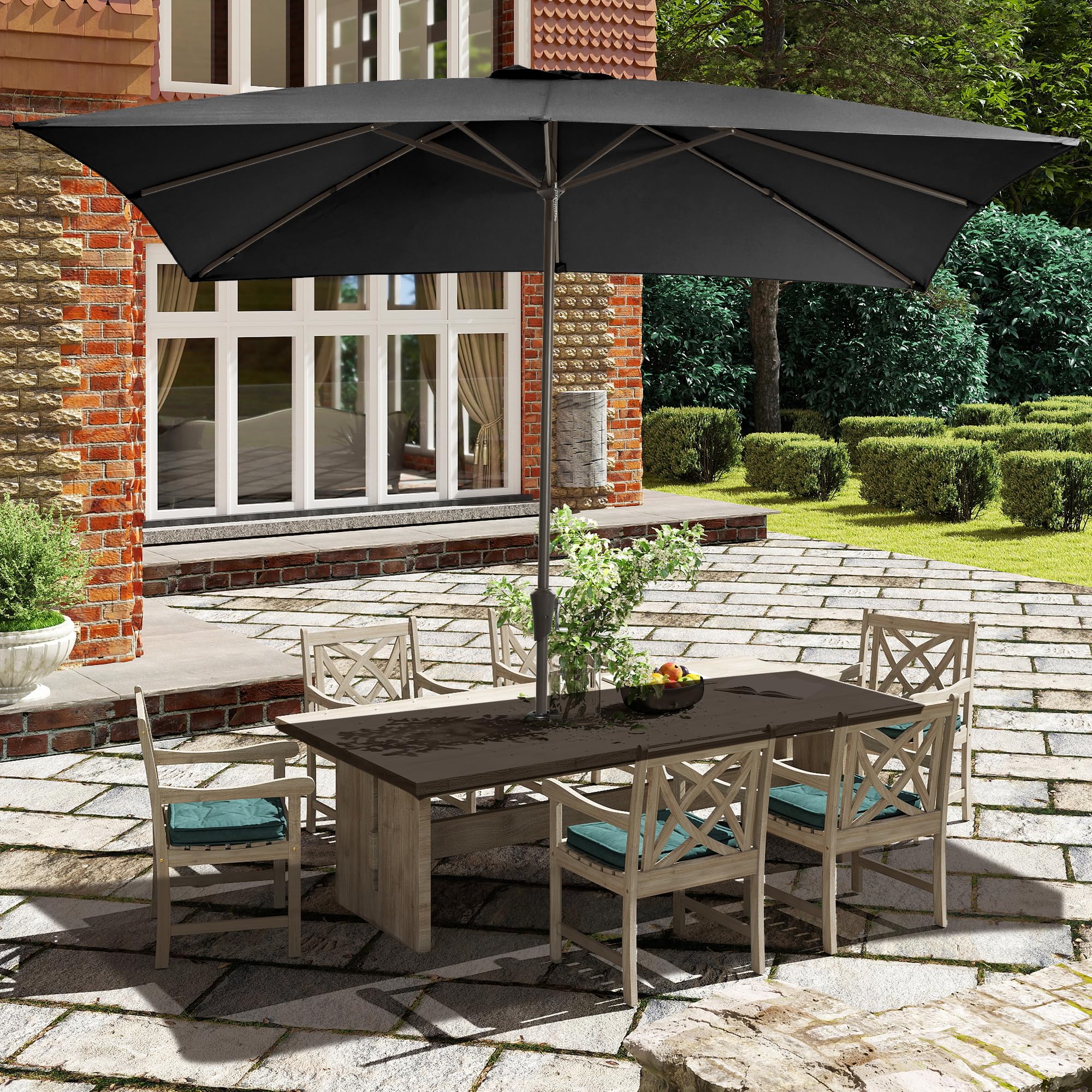 Ayge 6.5x10FT Rectangular Patio Umbrella Outdoor Table Umbrella w/Push Button Tilt & Crank Rectangle Market Umbrella UV Protection for Garden,Deck,Lawn,Yard & Pool,Beige