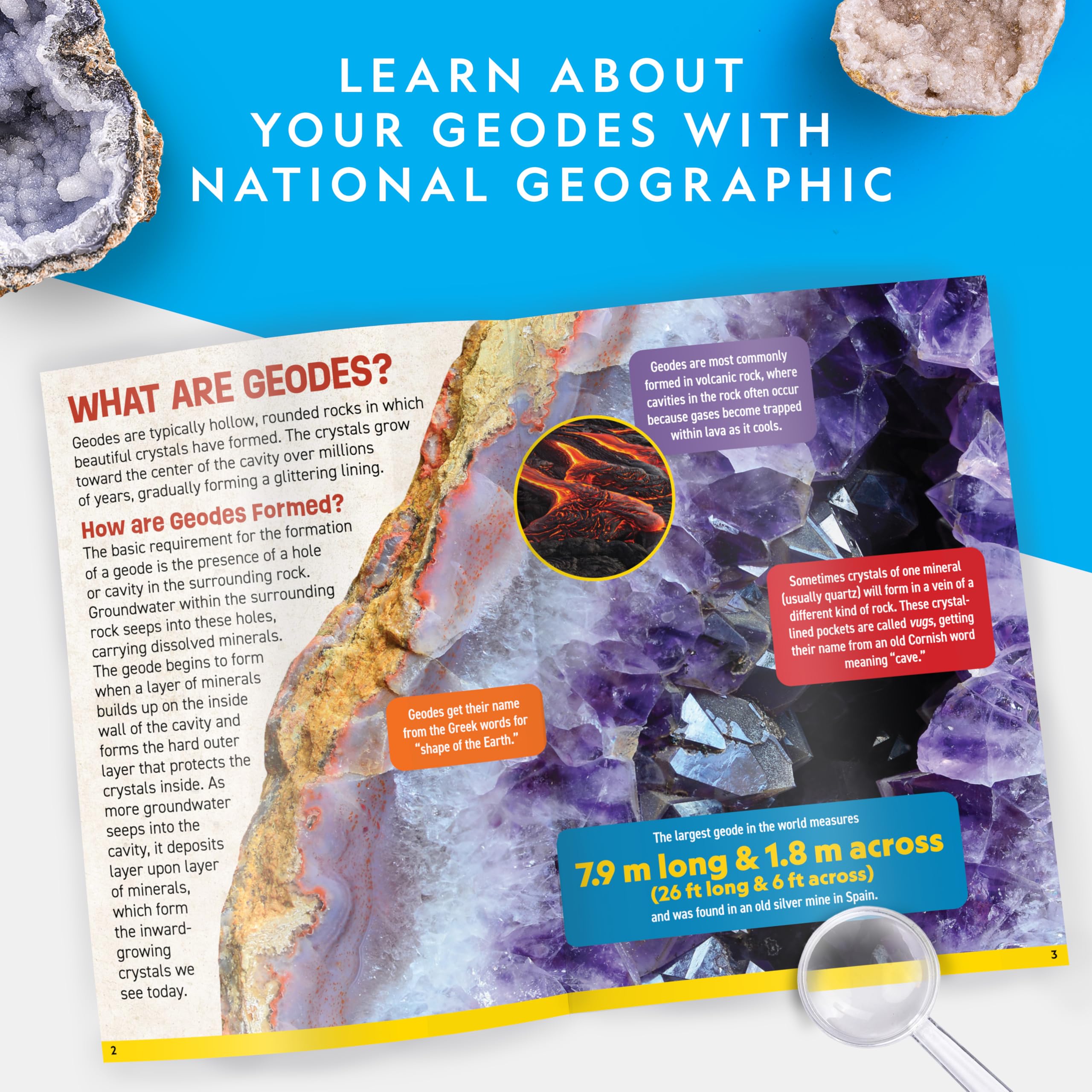 National Geographic Break Open 4 Geodes Science Kit – Includes Goggles and Display Stand - STEM Science Gift for Boys and Girls, Break Your Own Geodes with Crystals (Amazon Exclusive)