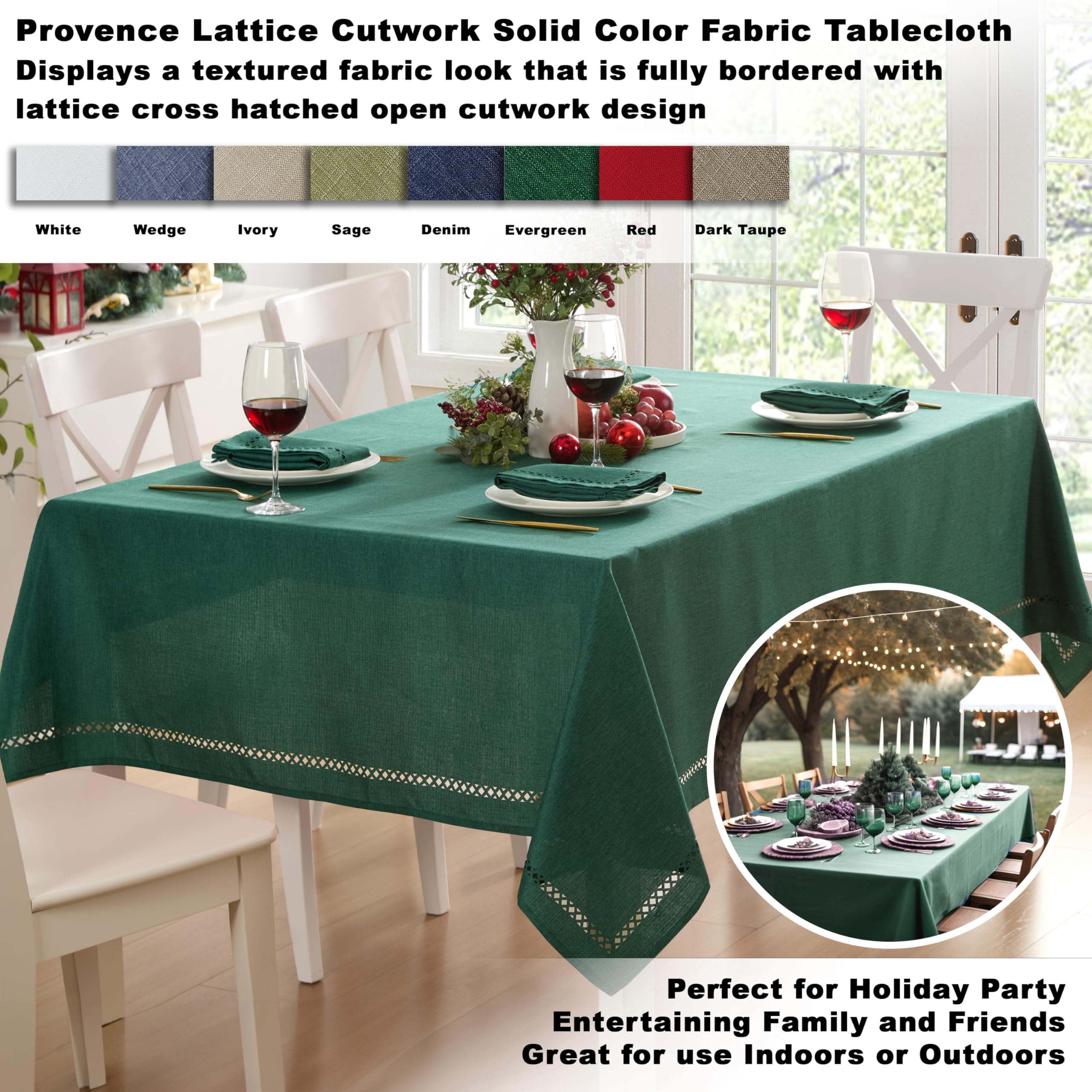 Newbridge Rectangle Fabric Placemats, Set of 4 Placemats, Provence Lattice Cutwork Solid Color Textured, Water and Stain Resistant Easy Care, Denim Blue