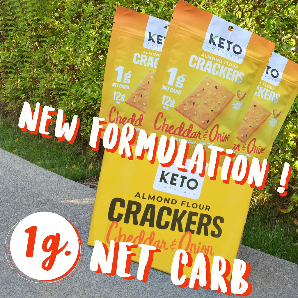 Keto Crackers low carb crackers (Cheddar and Onion) Keto friendly snack crackers almost zero carb no sugar (3 Pack) almond flour healthy snack absolutely gluten free crackers paleo snack friendly