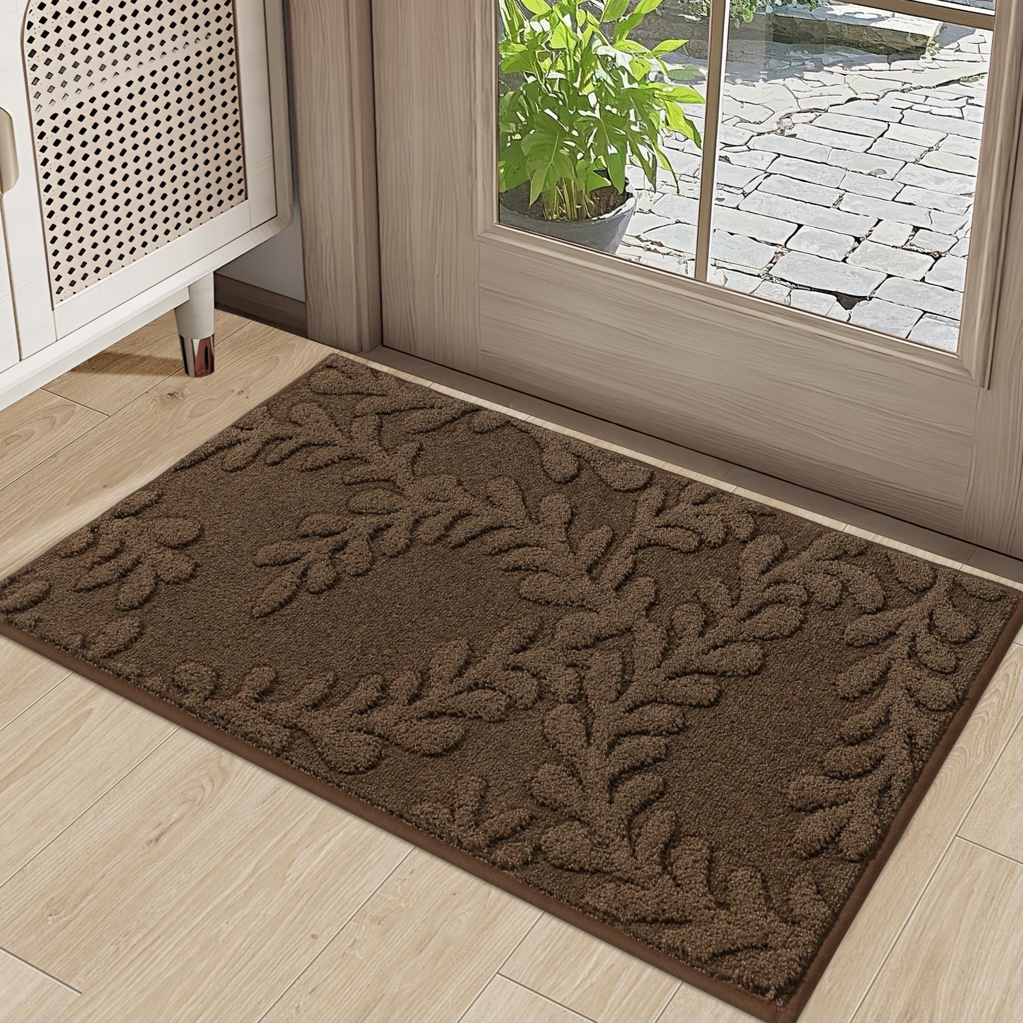 BEQHAUSE Door Mats 20”x32”, Non-Slip TPR Backing Entryway Doormat, Super Absorbent Welcome Mat for Front Door, Mud Shoes & Paws, Washable Entry Rugs, Black