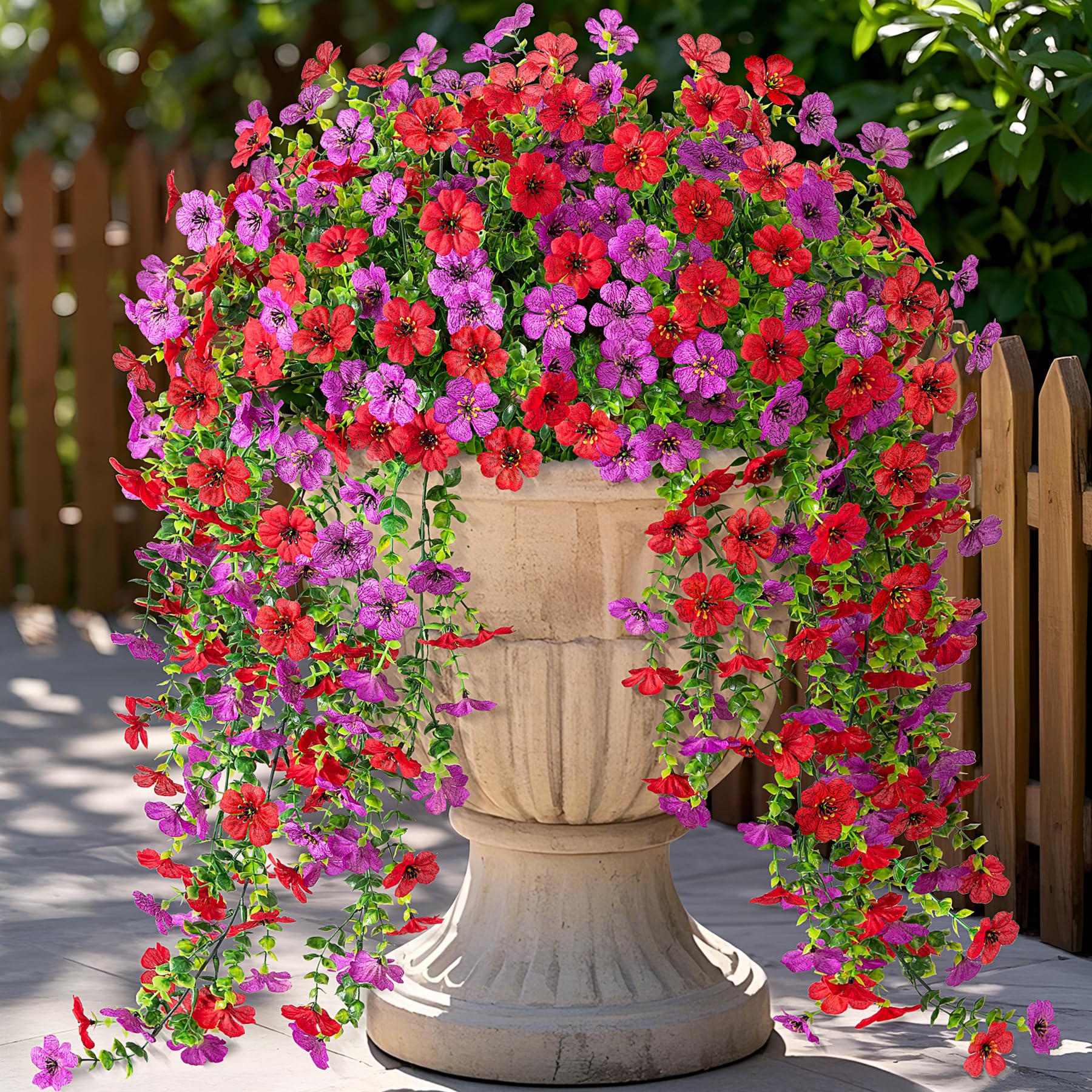 Ammyoo Artificial Hanging Flowers for Outdoors Faux Plants Spring Summer Decoration, 2 Pack Silk Colorful Daisy Realistic Fake Outdoor Flowers UV Resistant Porch Patio Window Yard Decor(Blue)