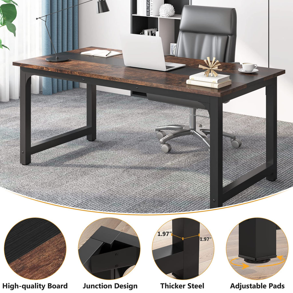 Tribesigns 63” Executive Desk, Large Office Computer Desk with Thicken Frame, Modern Simple Workstation Business Furniture for Home Office, Rustic Brown/Black