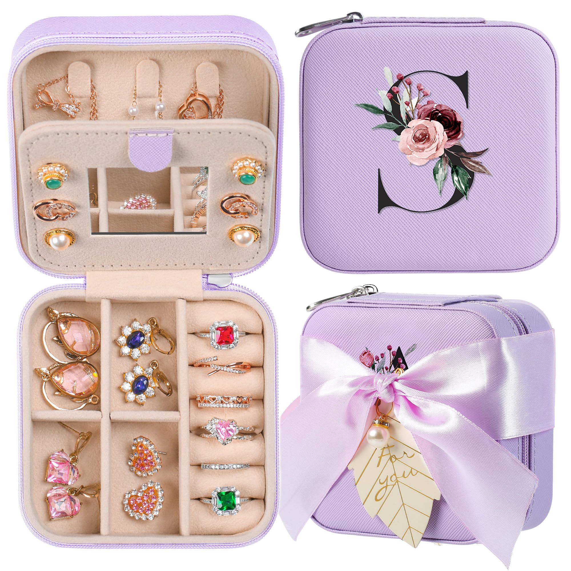 AYGXU Travel Jewelry Box for Women and Girls - Small Case With Initial A-Z - Teacher Gifts