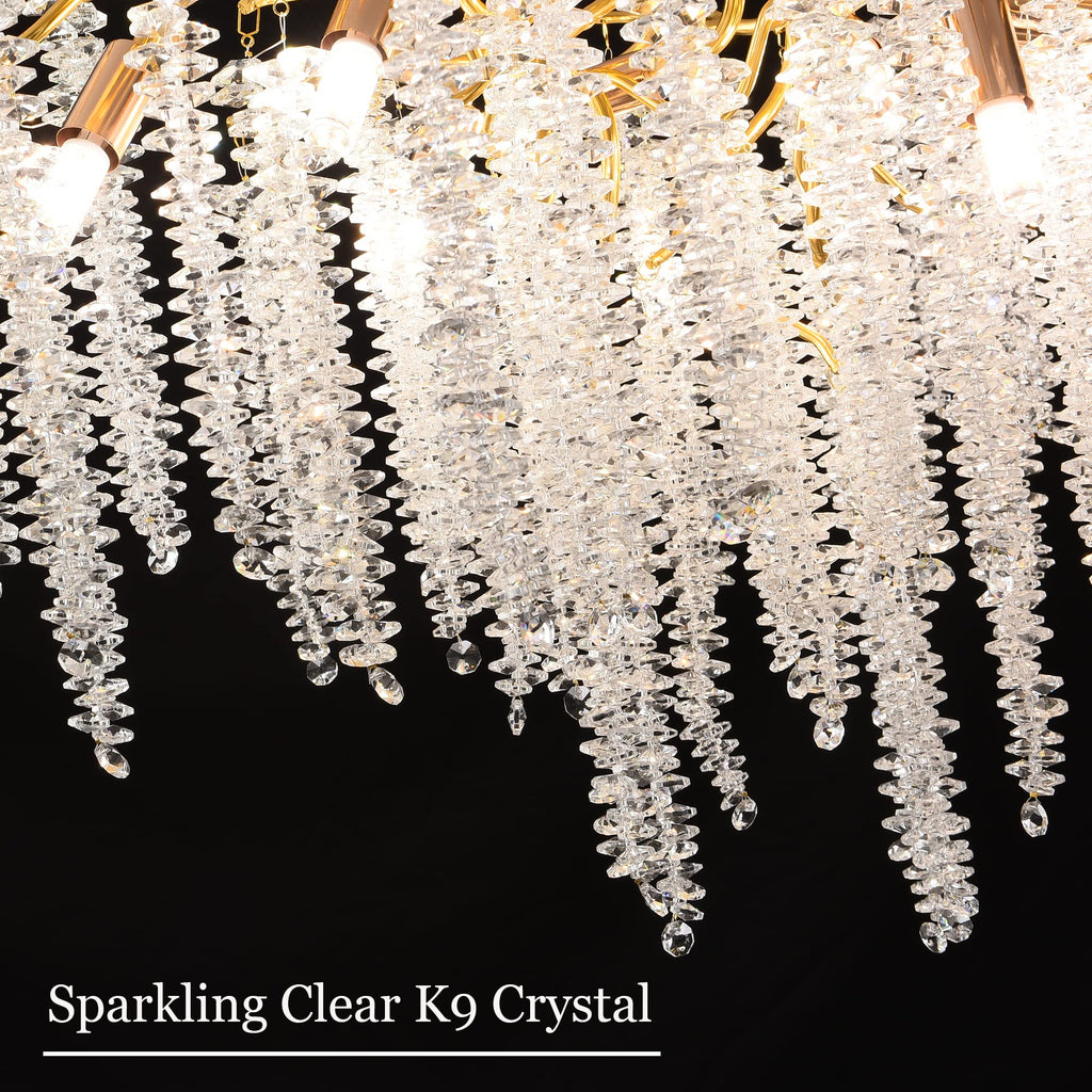 Modern Crystal Raindrop Chandelier, L40'' Black Linear Rectangle Art Deco Tree Branch Lighting Fixture for Kitchen Island Living Room Foyer Staircase 10 Lights