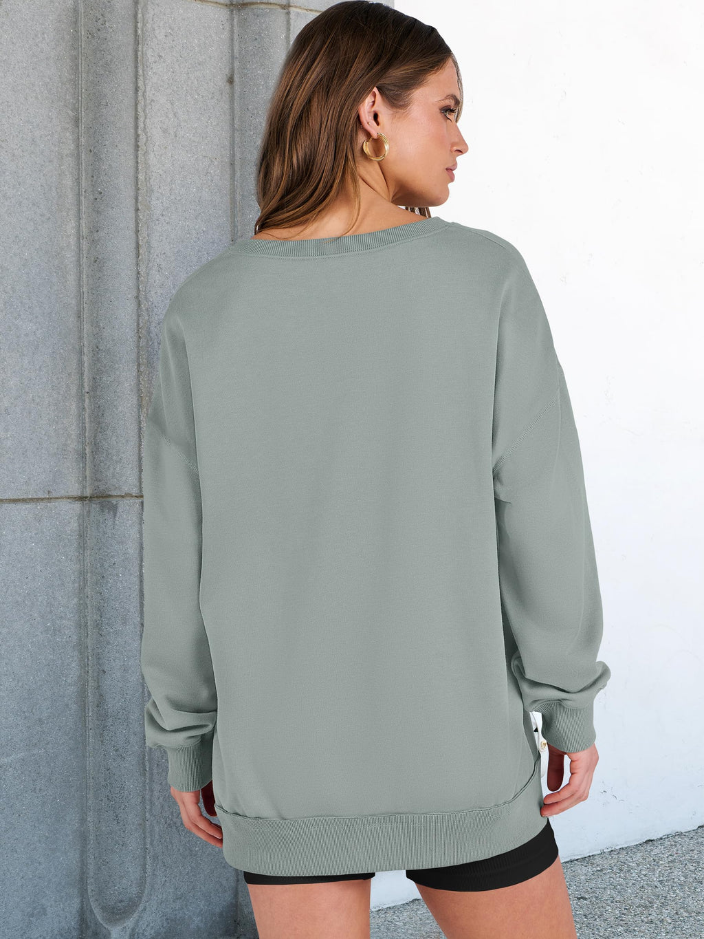 ANRABESS Women's Long Sleeve V-Neck Oversized Sweatshirts | Soft Lightweight Loose Fit Pullover Tops, Casual School Workout Office Tunic Shirts, Teen Girls Outfit, Fall Winter Clothes