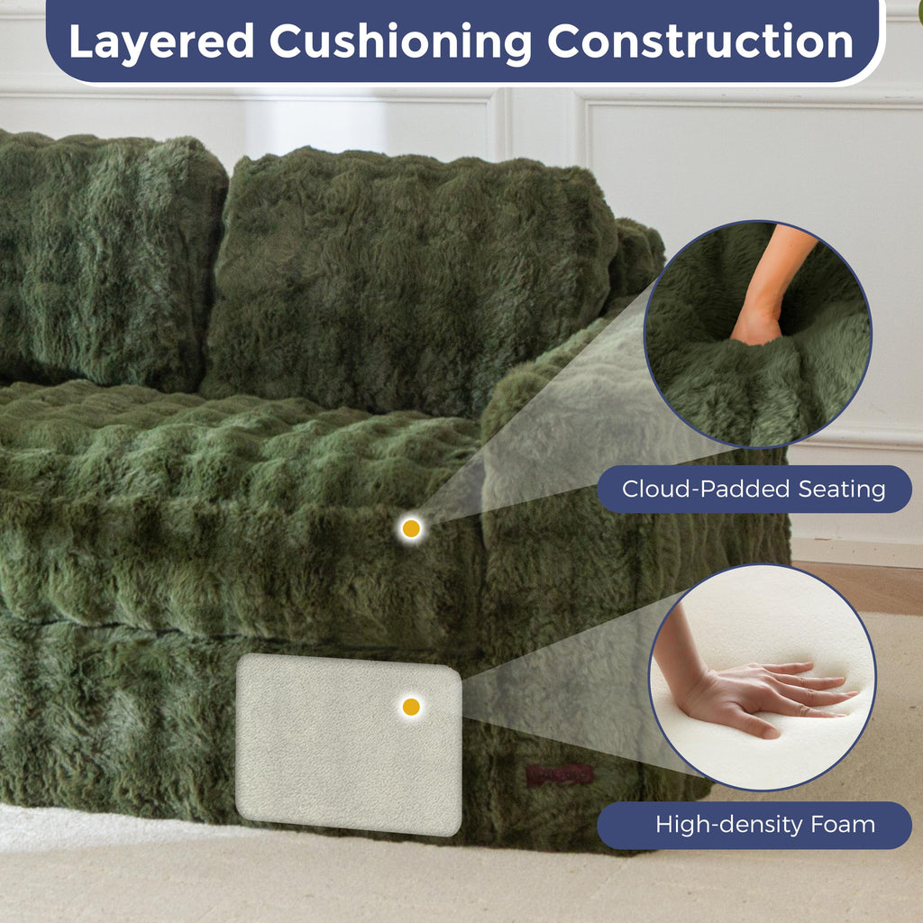 MAXYOYO 3 Seater Sofa Couch for Living Room, Tufted Boneless Couch Sofa Couch, Comfy Bubbled Bean Bag Chair for Apartment, No Assembly Needed, Beige