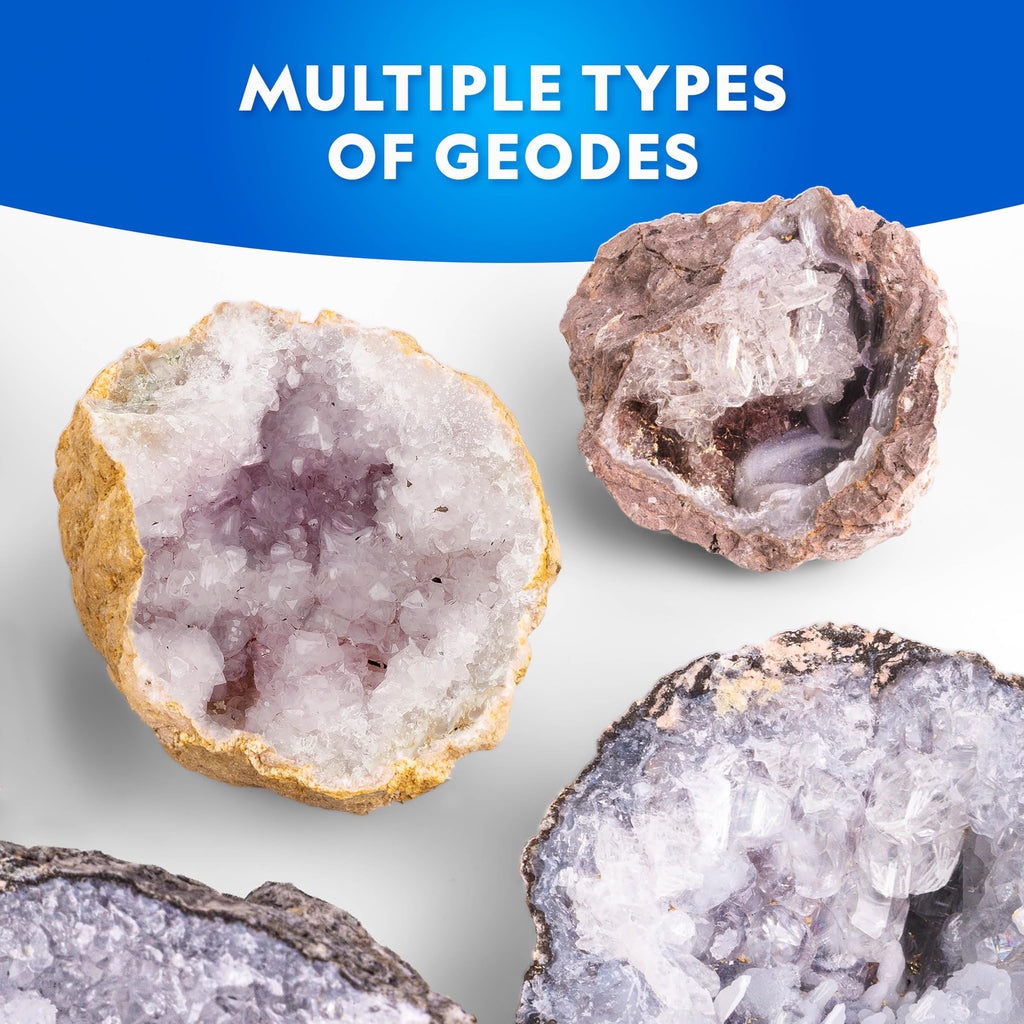National Geographic Break Open 4 Geodes Science Kit – Includes Goggles and Display Stand - STEM Science Gift for Boys and Girls, Break Your Own Geodes with Crystals (Amazon Exclusive)
