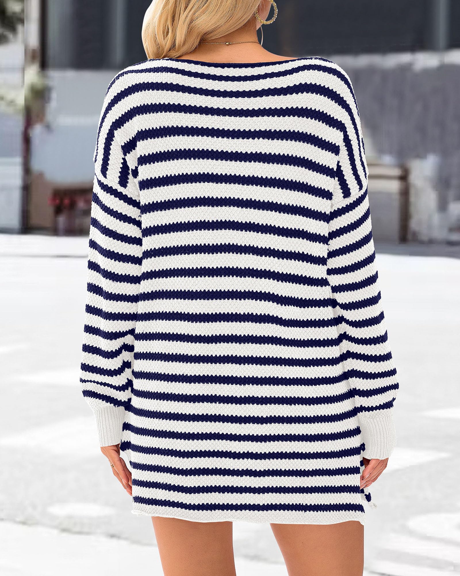 KIRUNDO Women's 2026 Fall Winter Oversized Long Sleeve Striped Sweater Casual Crewneck Side Split Pullover Knit Tops