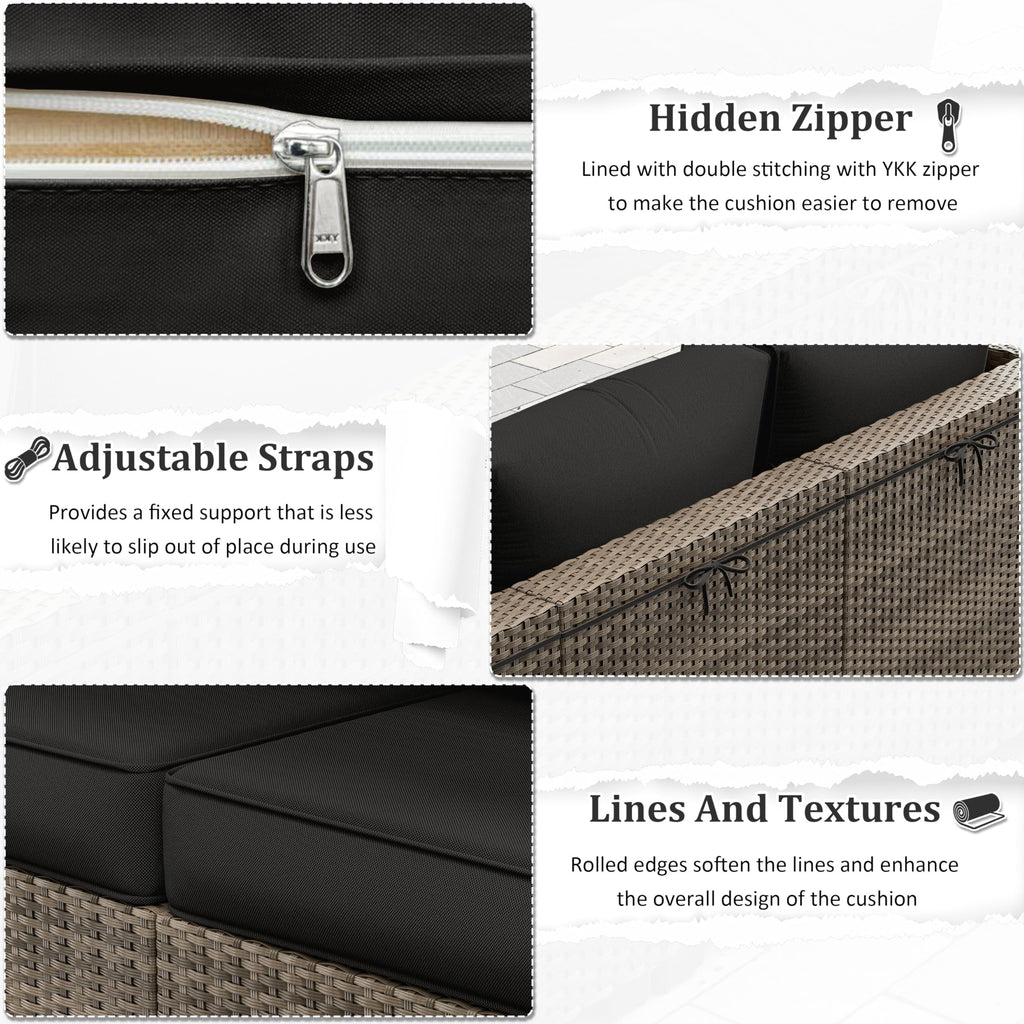 Outdoor Furniture Replacement Cushions, 5" Foam Foam High-Density, Fits 6-seat Sectional Rattan Conversation Set, 14 Piece Patio Water-Resistant Replacement Sofa Cushions, Liner&Cover