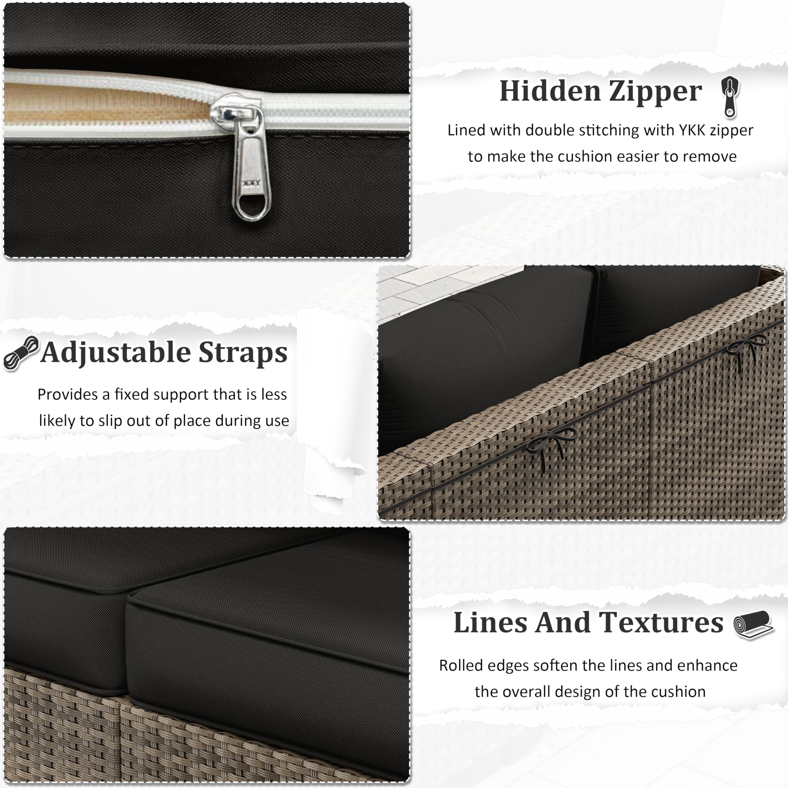 Outdoor Furniture Replacement Cushions, 5" Foam Foam High-Density, Fits 6-seat Sectional Rattan Conversation Set, 14 Piece Patio Water-Resistant Replacement Sofa Cushions, Liner&Cover