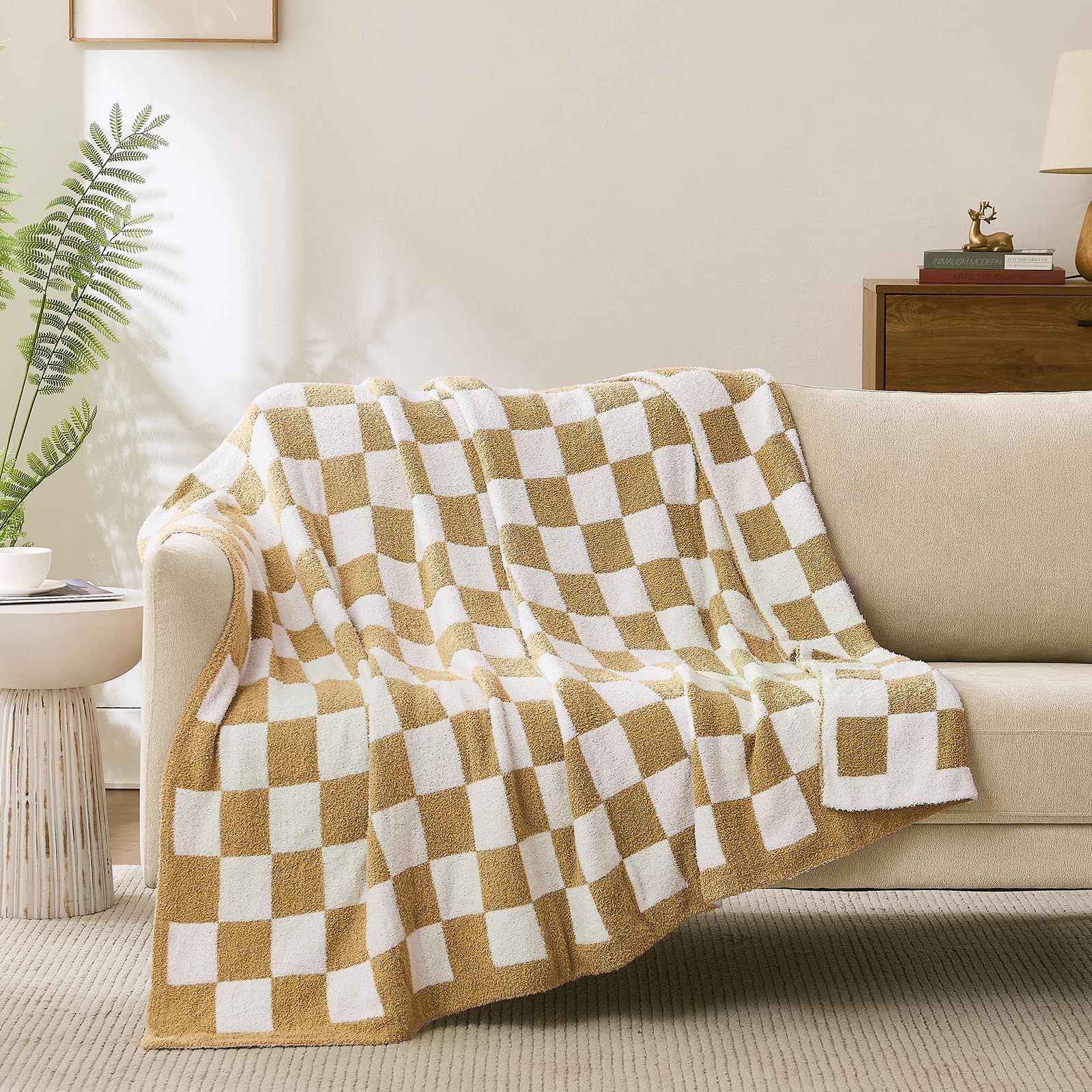 Checkered Throw Blanket, Black Soft Cozy Fluffy Knitted Throw Blankets for Couch, Sofa, Bed, Chair, Warm Fuzzy Travel Picnic Lightweight Plaid Blanket, 50x70 inches