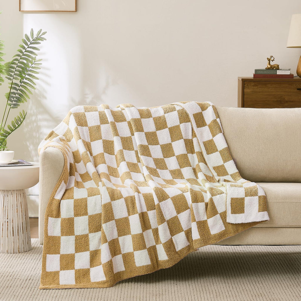Checkered Throw Blanket, Black Soft Cozy Fluffy Knitted Throw Blankets for Couch, Sofa, Bed, Chair, Warm Fuzzy Travel Picnic Lightweight Plaid Blanket, 50x70 inches