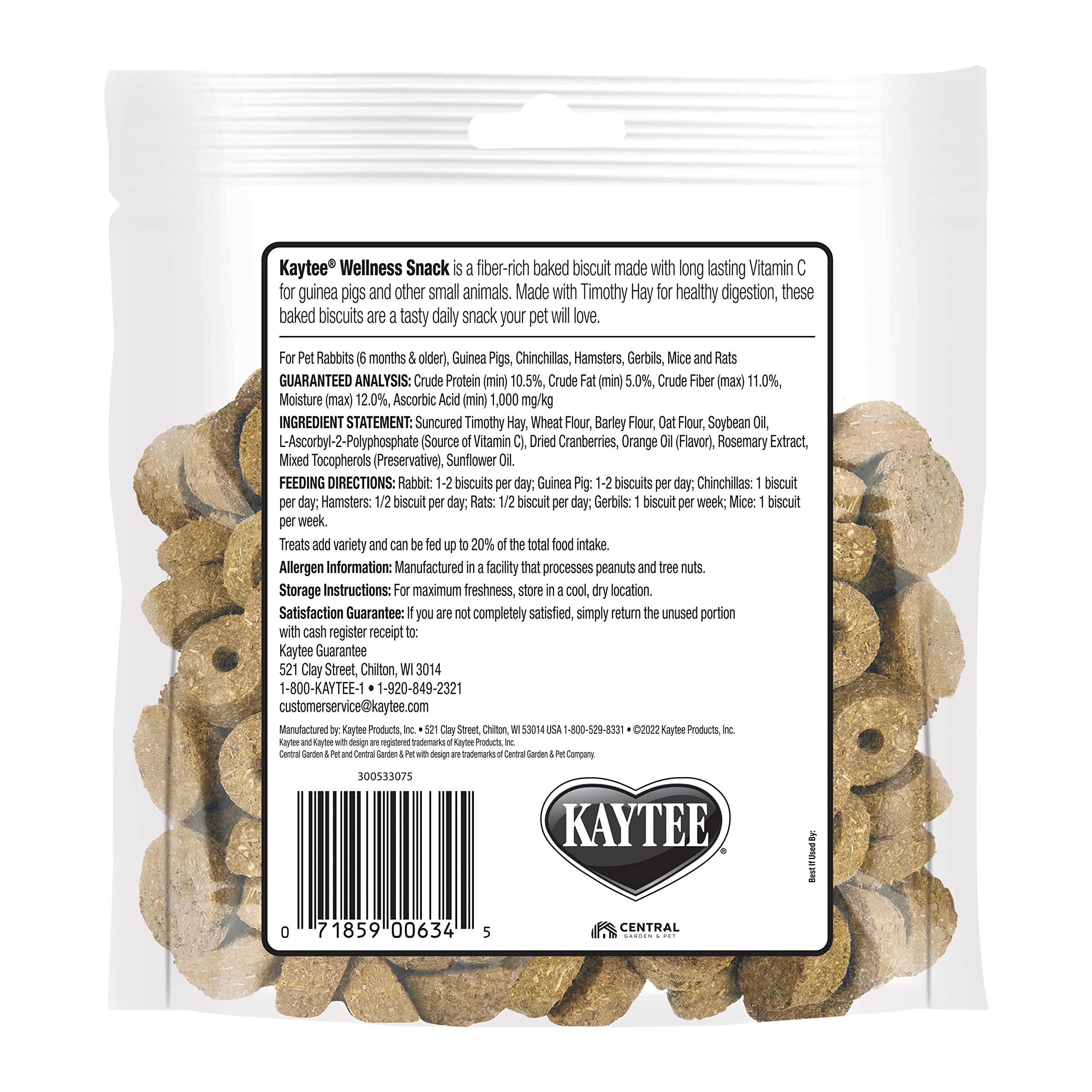 Kaytee Super C Bites Treat For Pet Guinea Pigs, Adult Rabbits, Chinchillas, and Other Small Animals, Cranberry and Orange, 4 oz