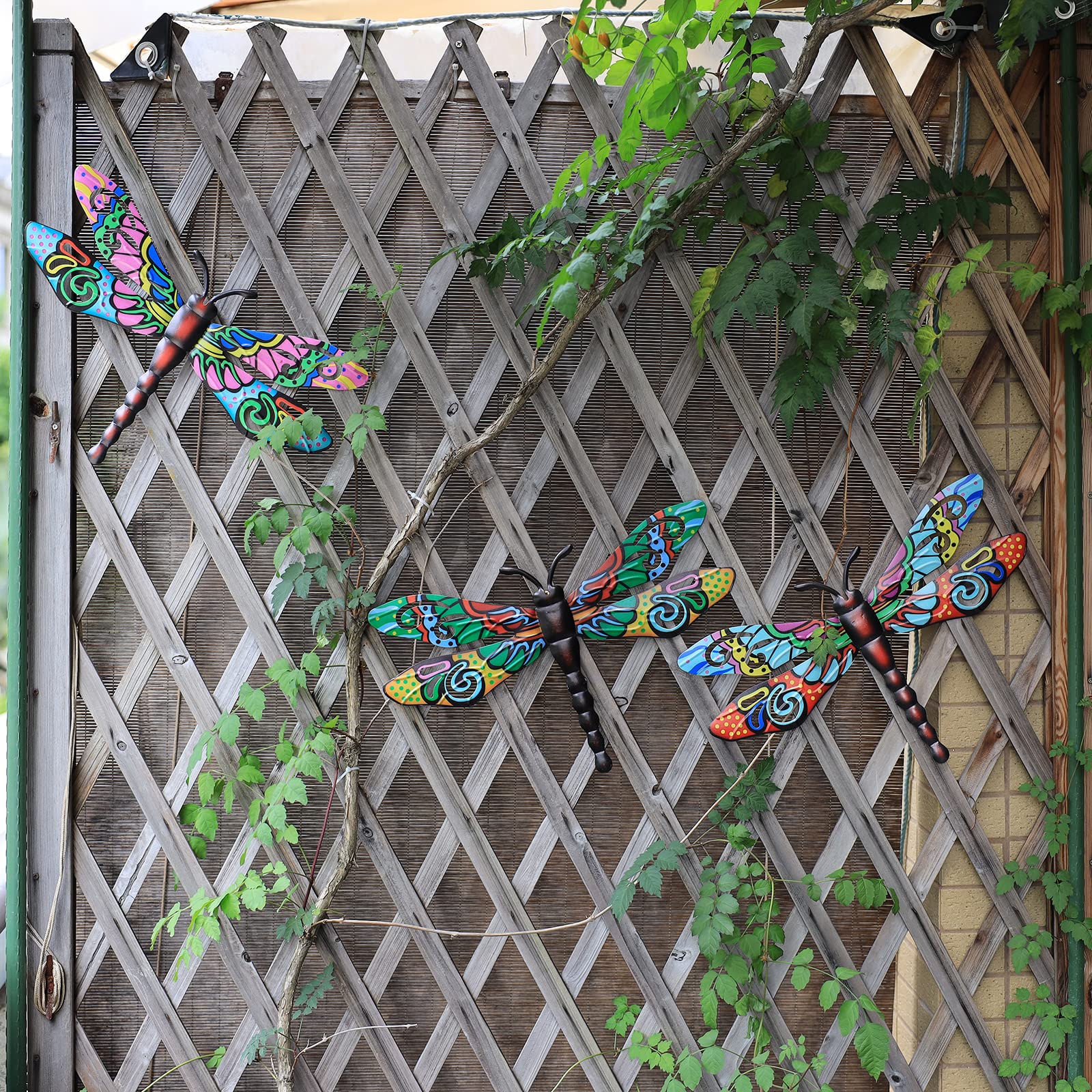 Metal Dragonfly Outdoor Wall Decor,Patio Fenxce Wall Art,Hanging Decorations for Living Room,Bedroom,3 Pack