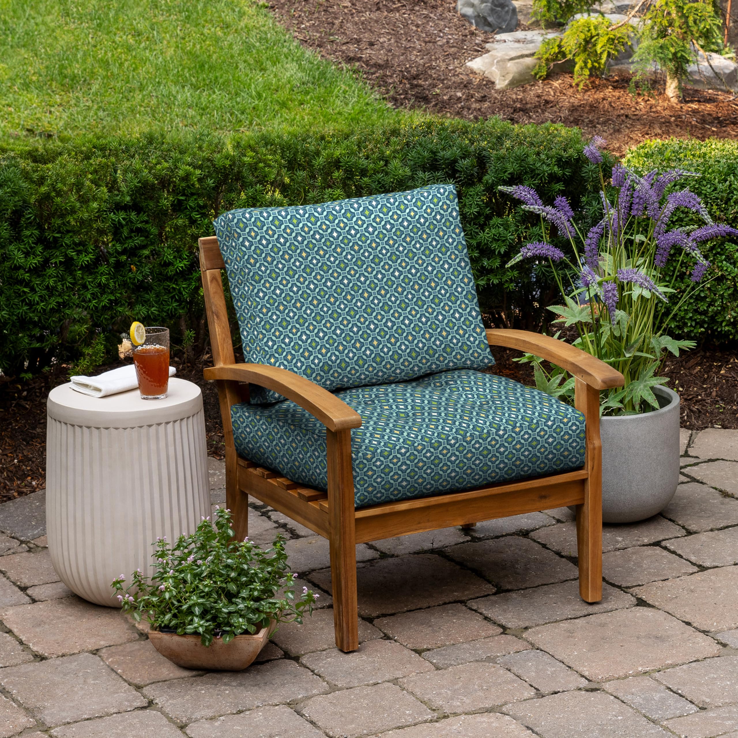 Arden Outdoor Plush Modern Tufted Blowfill Deep Seat Set, 24 x 24, Water Repellent, Fade Resistant, Deep Seat Bottom and Back Cushion for Chair and Sofa, Alana Tile