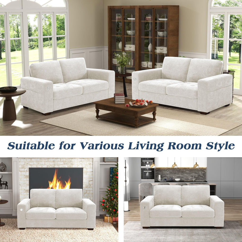 WorthFurni Sofas for Living Room, Chenille Loveseat Couch Set, Small Sofa, 3 Seater Sofa, USB Charging, Removable Sofa Cover,Solid Wood Frame, Easy to Install(70inch,Beige)