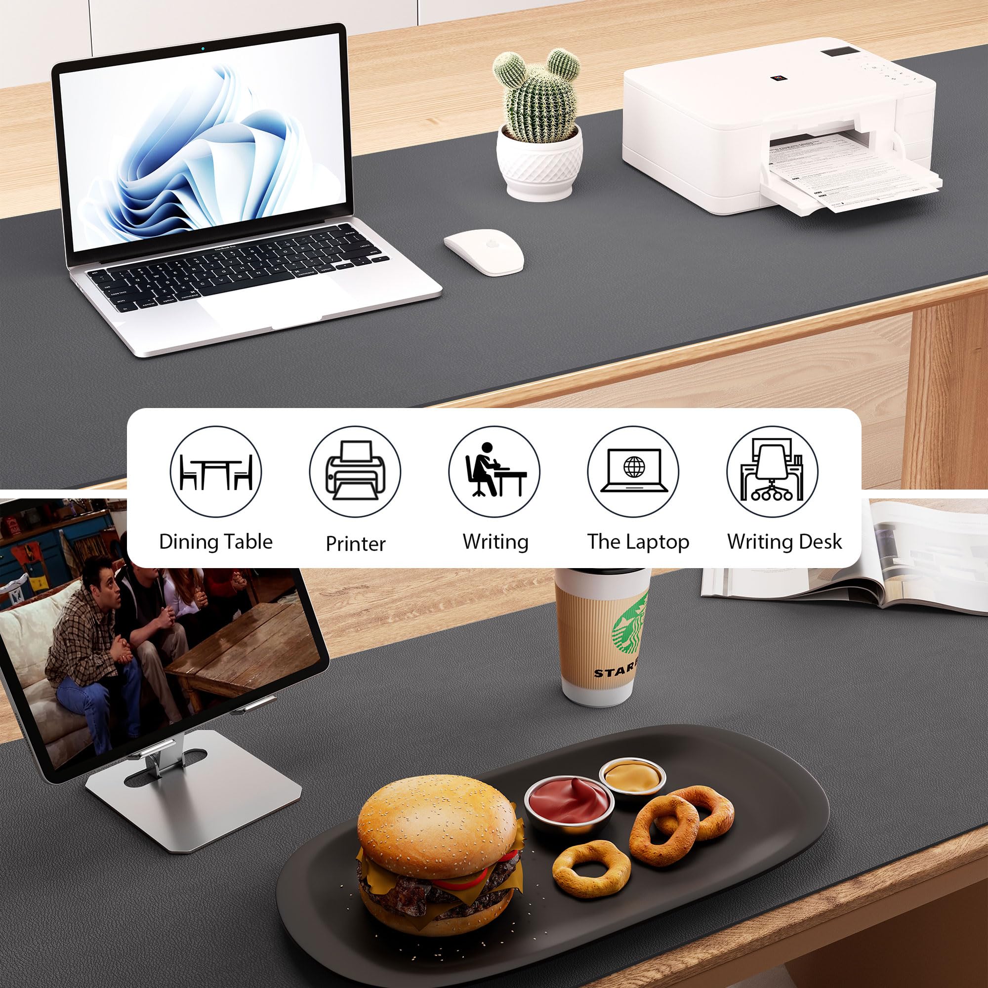 Aothia Leather Desk Pad Protector - Large Mouse Pad, Office Mat, Non-Slip PU Leather Blotter, Laptop Desk Pad, Waterproof Writing Pad for Office and Home (Beige, 38" x 13.7")