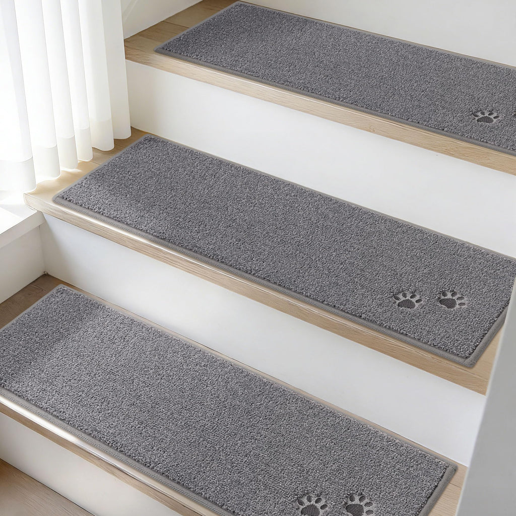 BEQHAUSE Stair Treads for Wooden Steps 28inX9in, Non Slip Carpet Stair Treads Indoor Stair Runners Machine Washable, Soft Stair Rugs Mat Surface Polyester TPE Backing, 4pcs, Beige