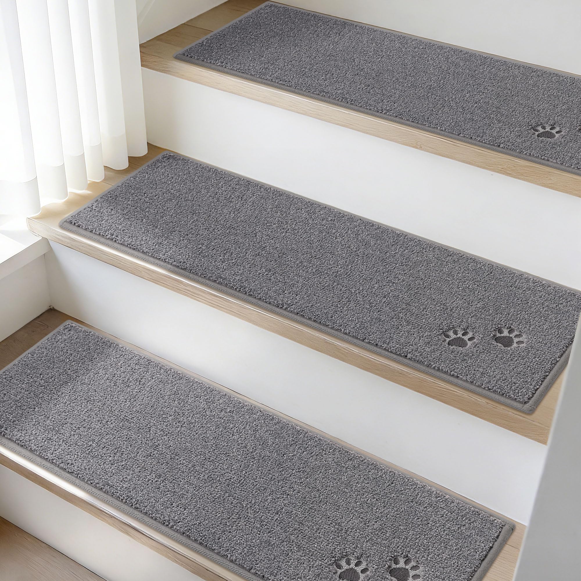BEQHAUSE Stair Treads for Wooden Steps 28inX9in, Non Slip Carpet Stair Treads Indoor Stair Runners Machine Washable, Soft Stair Rugs Mat Surface Polyester TPE Backing, 4pcs, Beige