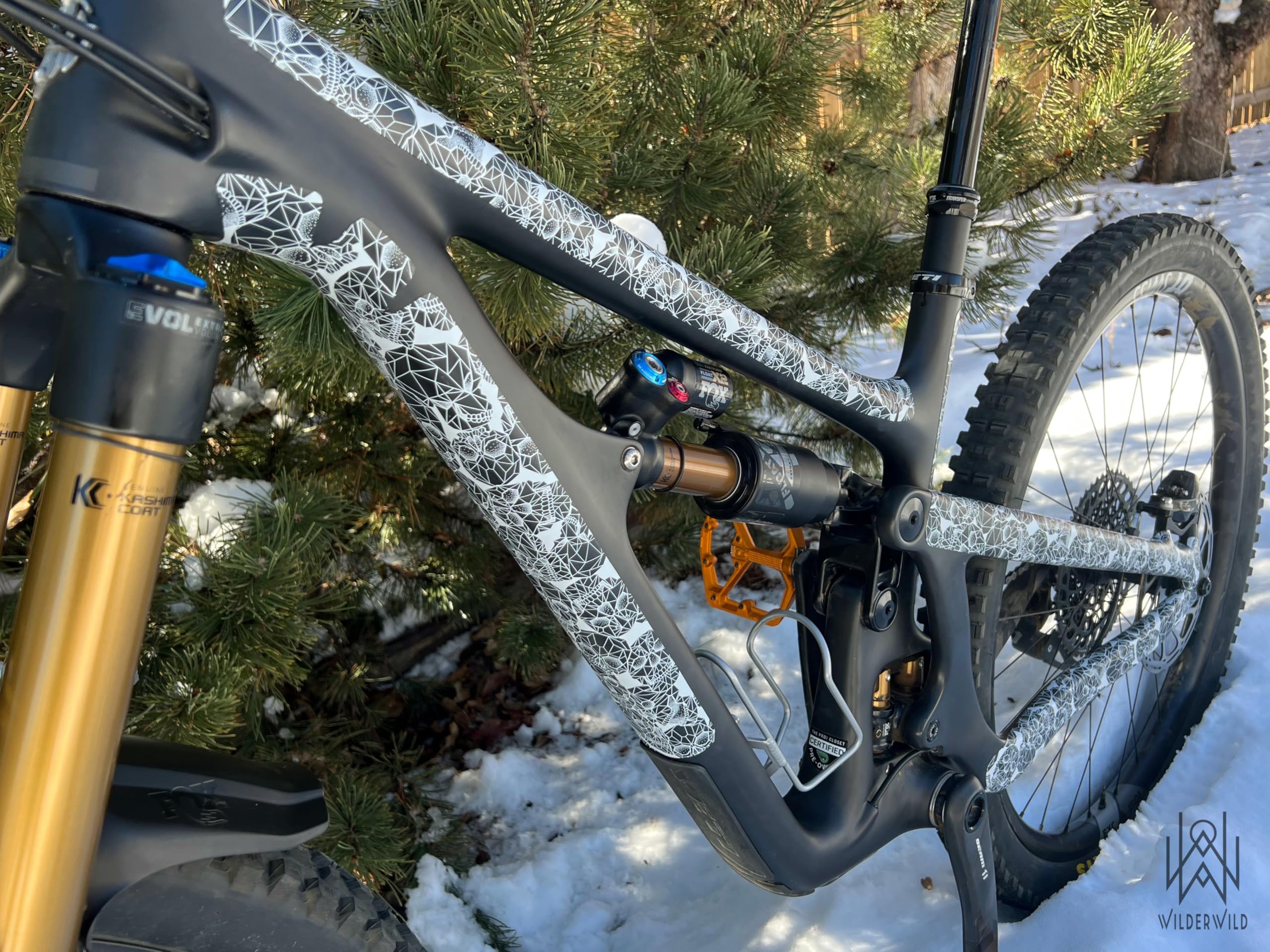 Bike Frame Protection Tape- High Impact Clear Vinyl Wrap Includes Tool (4”x72) Bicycle Frame Protector, Mountain Bike Frame Guard Chainstay Protector (Art Deco)