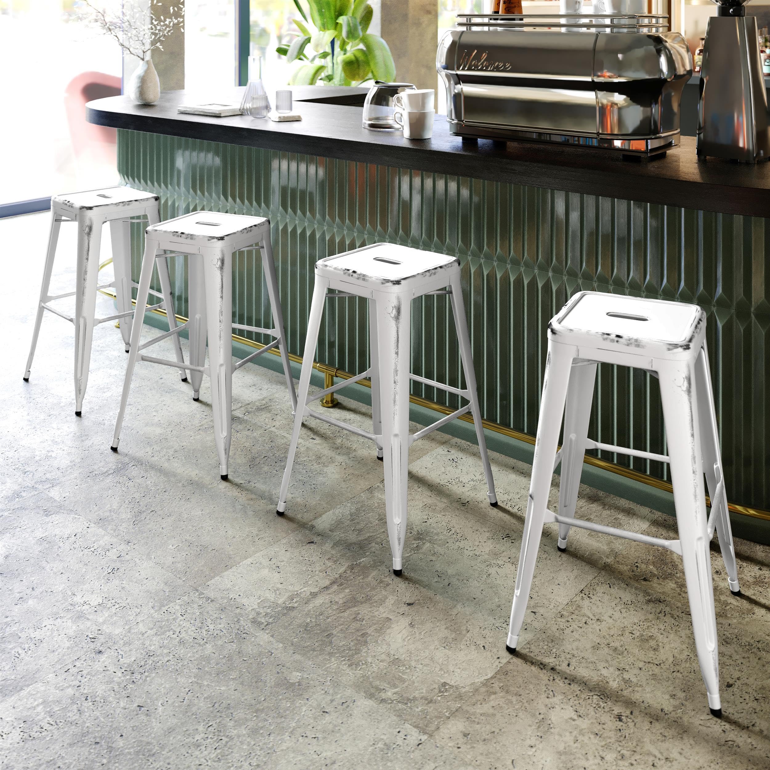 Flash Furniture 30"H Commercial Modern Metal Backless Barstool, Indoor/Outdoor Industrial Square Stacking Bar Stool for Patio Bars/Restaurants, Black