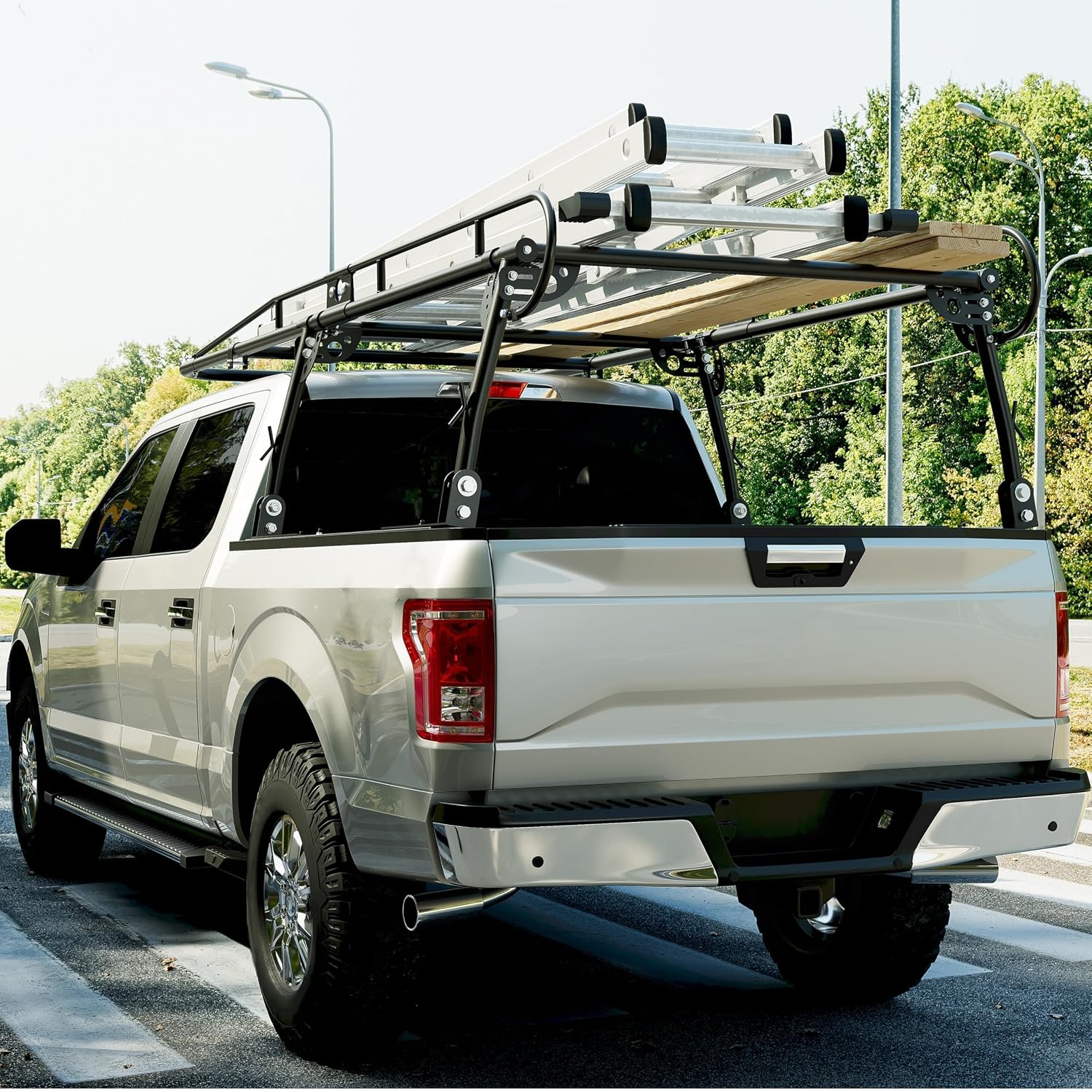ECOTRIC 1000 LBS Adjustable 58"-69" Universal Truck Bed Rack Contractor Ladder Pickup Lumber Utility Kayak Full Size Rack 60"(W) x 138"(L) x 34"(H) (Notice:You Will Receive Two Packages for This Item)
