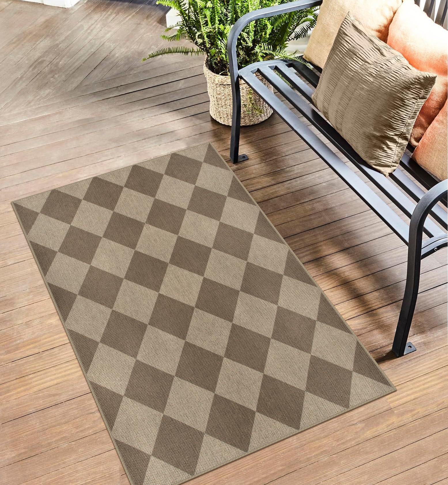 Rugalia Easy Jute Checkered Entryway Rug, 2x3 Black Modern Indoor Outdoor Doormat, Washable Non-Slip Neutral Small Kitchen Rug Farmhouse Diamond Throw Rugs for Entrance Bedroom Bathroom