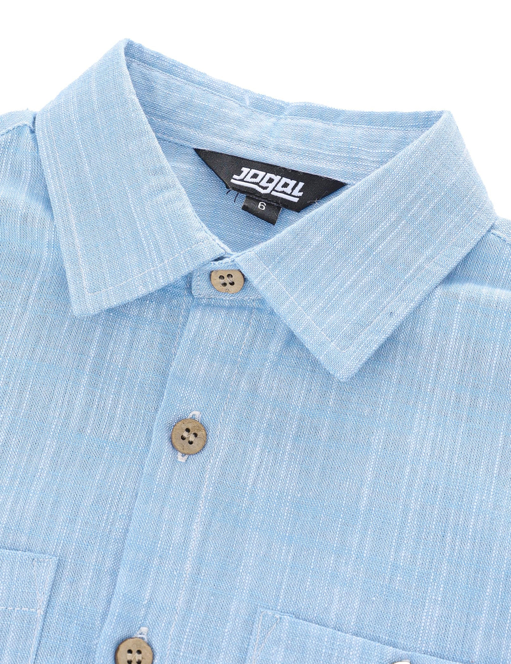 JOGAL Boys Chambray Shirts Short Sleeve Button Down Casual Cotton Woven Shirt with Two Pockets for Kids 6-14 Years