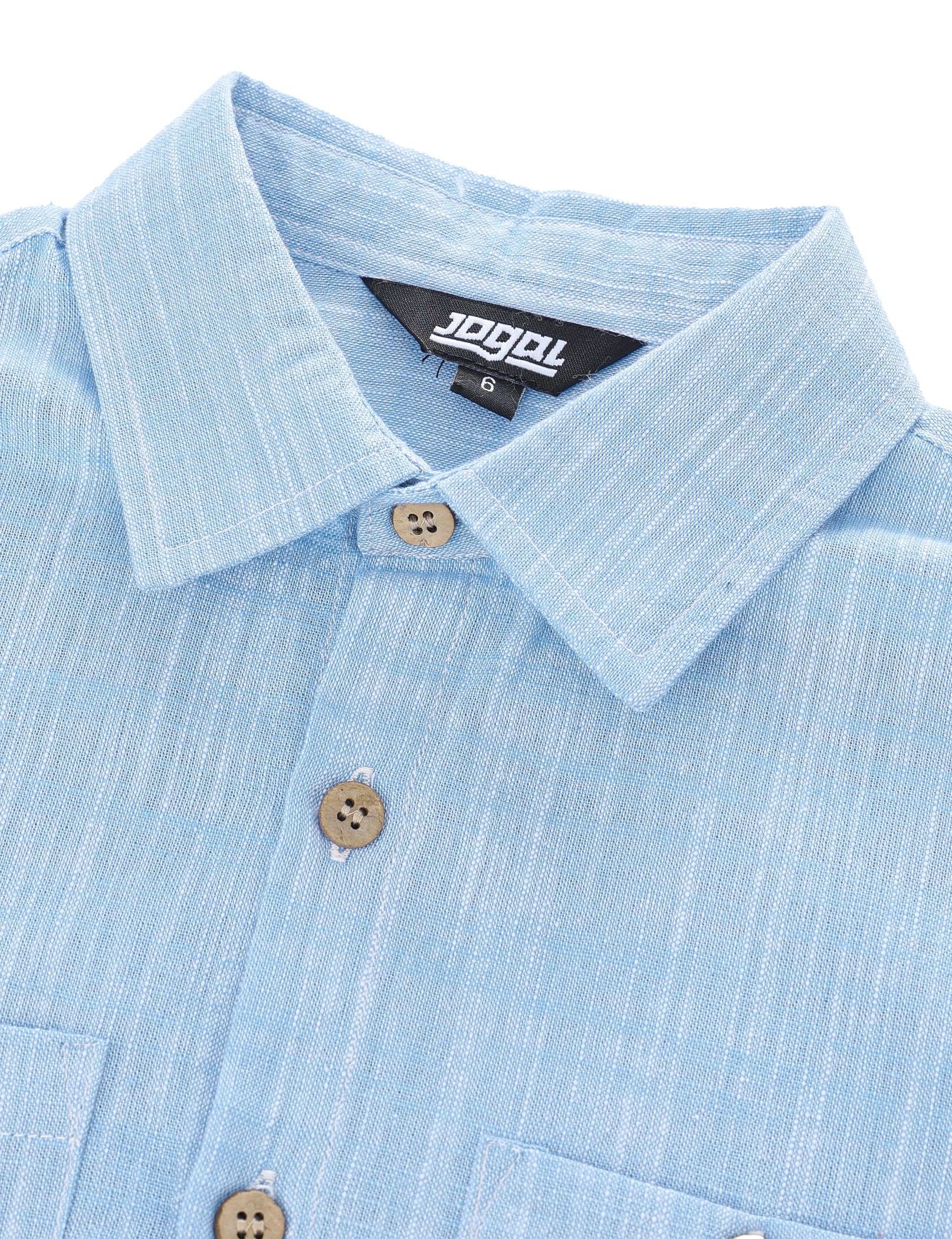 JOGAL Boys Chambray Shirts Short Sleeve Button Down Casual Cotton Woven Shirt with Two Pockets for Kids 6-14 Years